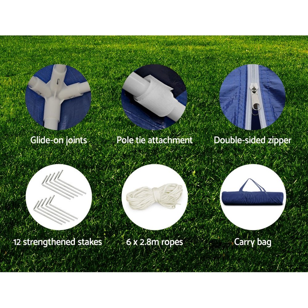 Instahut 3x6m Gazebo Tent with 6 Side Panels - Waterproof Outdoor Canopy for Weddings, Parties, Camping & Backyard Events - Blue