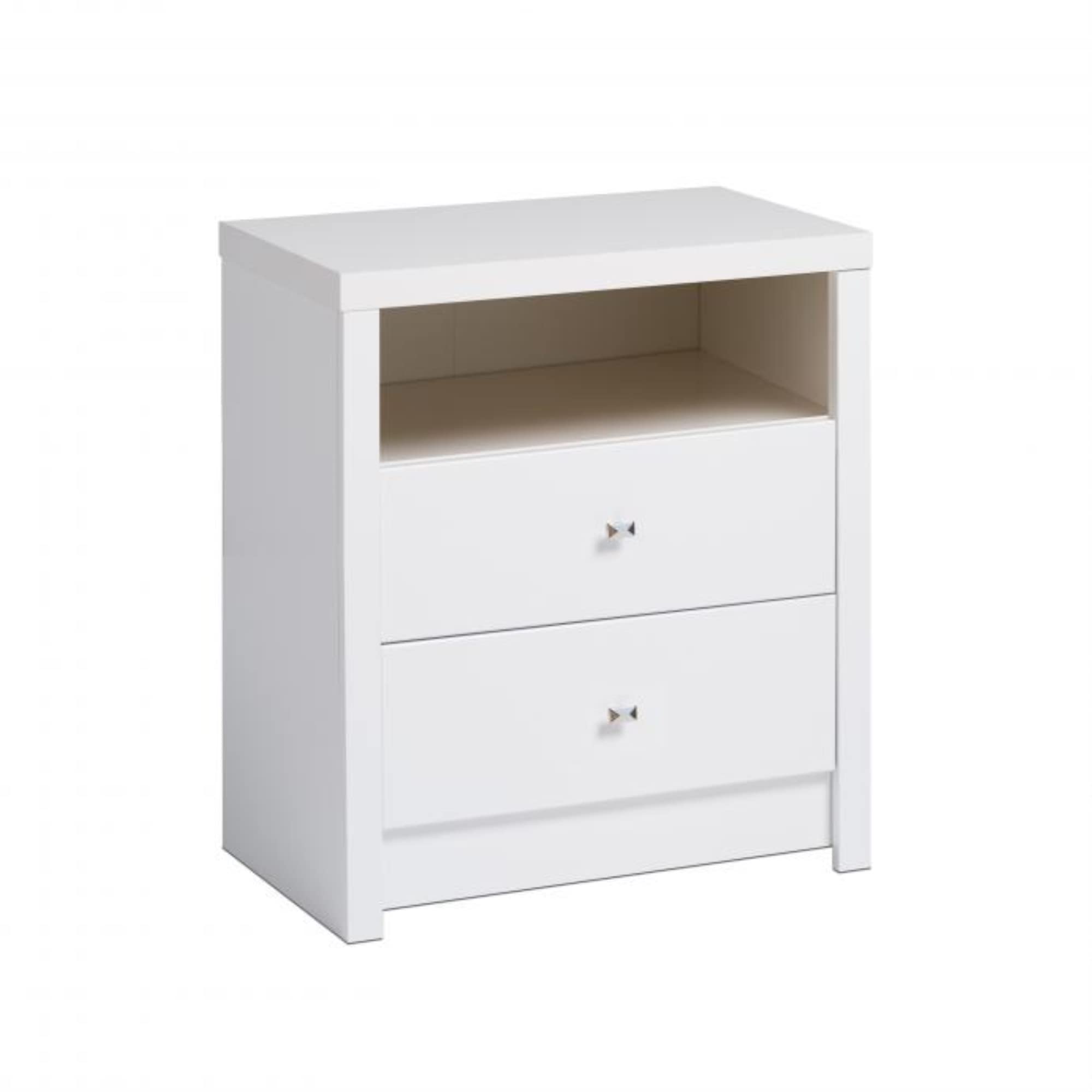 Prepac Calla Tall 2 Drawer Nightstand in White - Modern Bedside Table for Bedroom Storage & Organization