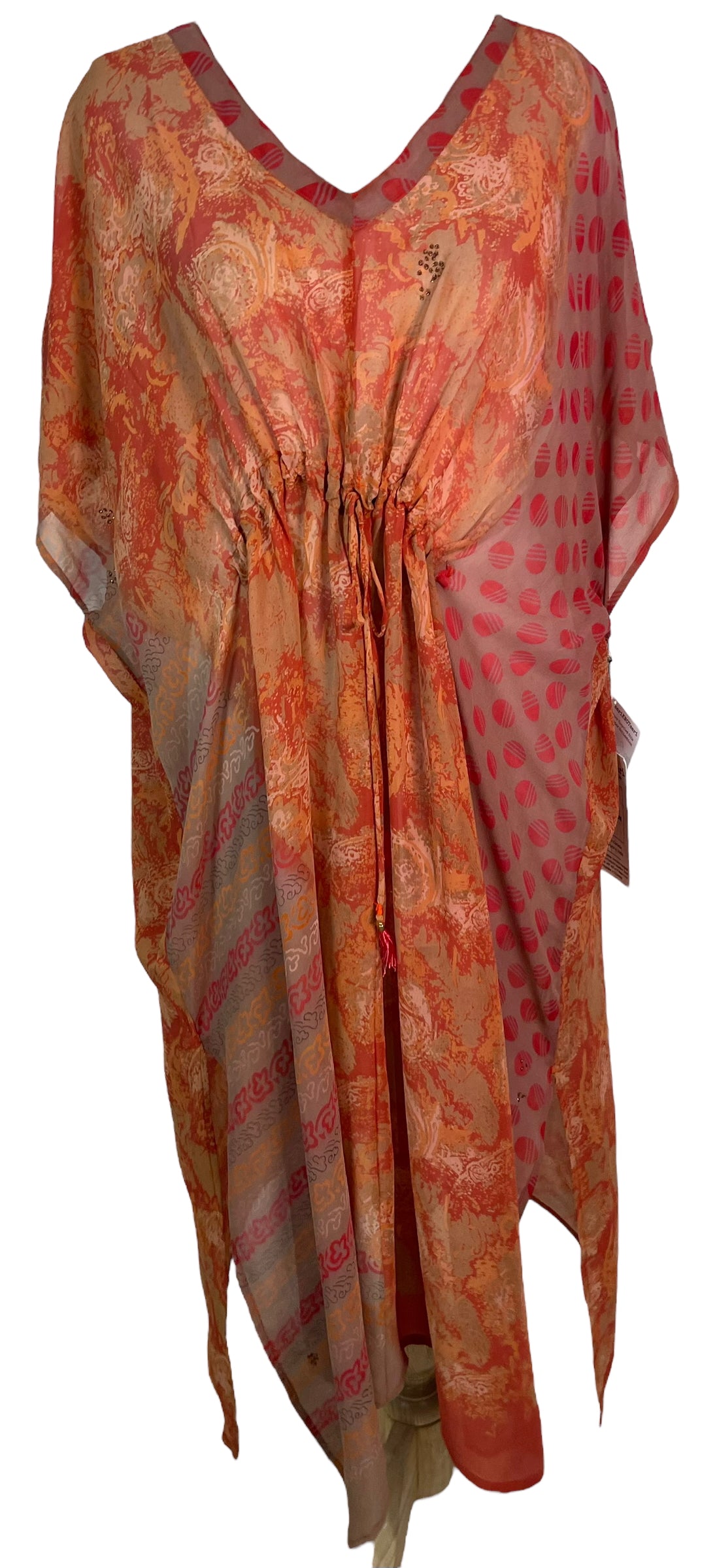 PRG6379 Sheer Avatar Pure Silk Maxi Kaftan Dress - Elegant Long Sleeve Flowy Beach Cover Up for Women | Perfect for Resort Wear, Vacation, and Summer Evenings
