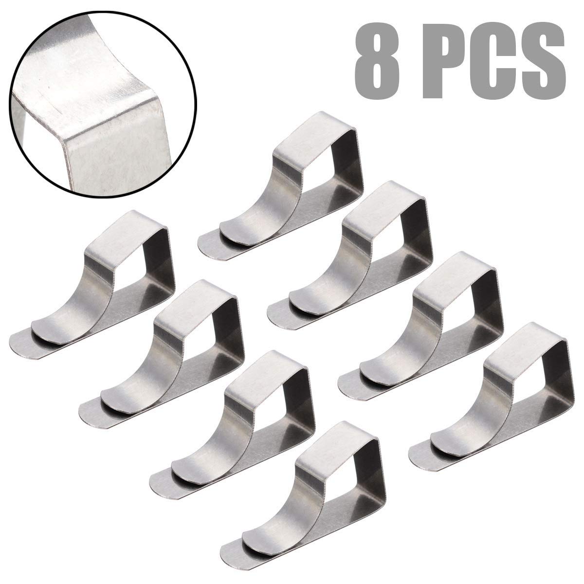 8-Piece Stainless Steel Tablecloth Clips - Heavy Duty Table Cloth Holder Clamps for Party, Picnic, and Outdoor Dining - Securely Holds Table Covers in Windy Conditions