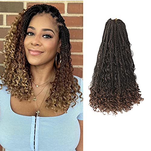 12 Inch Goddess Box Braids Crochet Hair - 8 Packs Pre-Loop Boho Box Braids with Curly Ends (T1B/30) for Protective Styling & Natural Hair Care | Perfect for Everyday Wear, Parties & Special Occasions