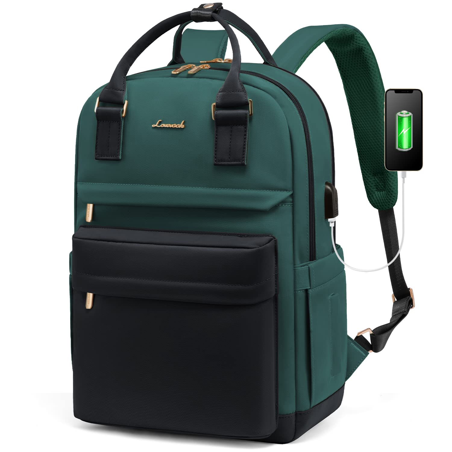 LOVEVOOK Women's 15.6 Inch Laptop Backpack with USB Charging Port - Waterproof Travel Backpack for College, Work & Commuting - Stylish Vintage Daypack for Teachers, Nurses & Professionals - Perfect for Office, School & Daily Use