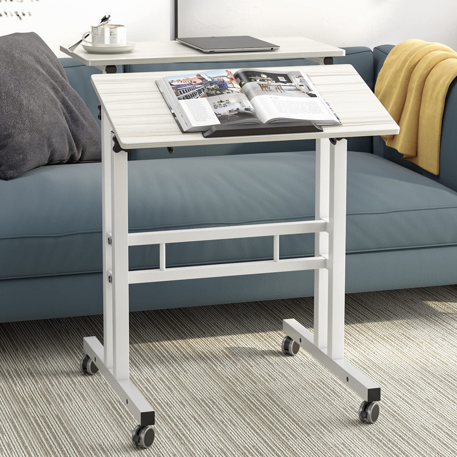 SogesFurniture Mobile Standing Desk with Wheels - Adjustable Height Laptop Workstation for Sitting or Standing - Maple Wood Computer Desk (101-MP) - Perfect for Home Office, Small Spaces & Remote Work