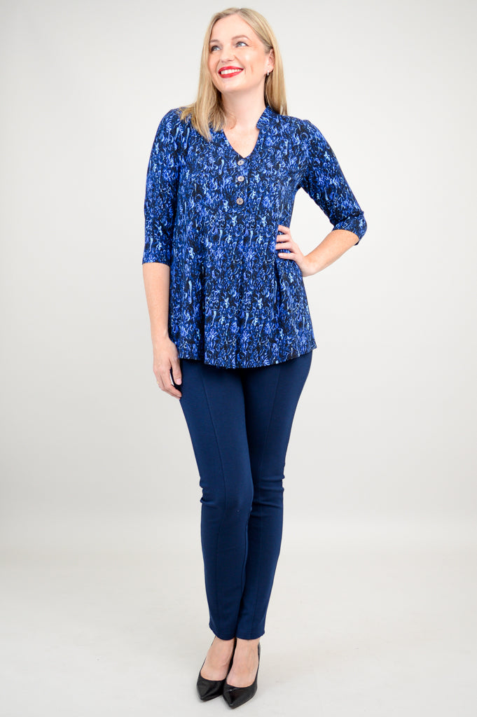 Edwina Women's Deepwater Blue Bamboo V-Neck Top - Soft & Breathable Casual Shirt for Summer, Work, and Travel