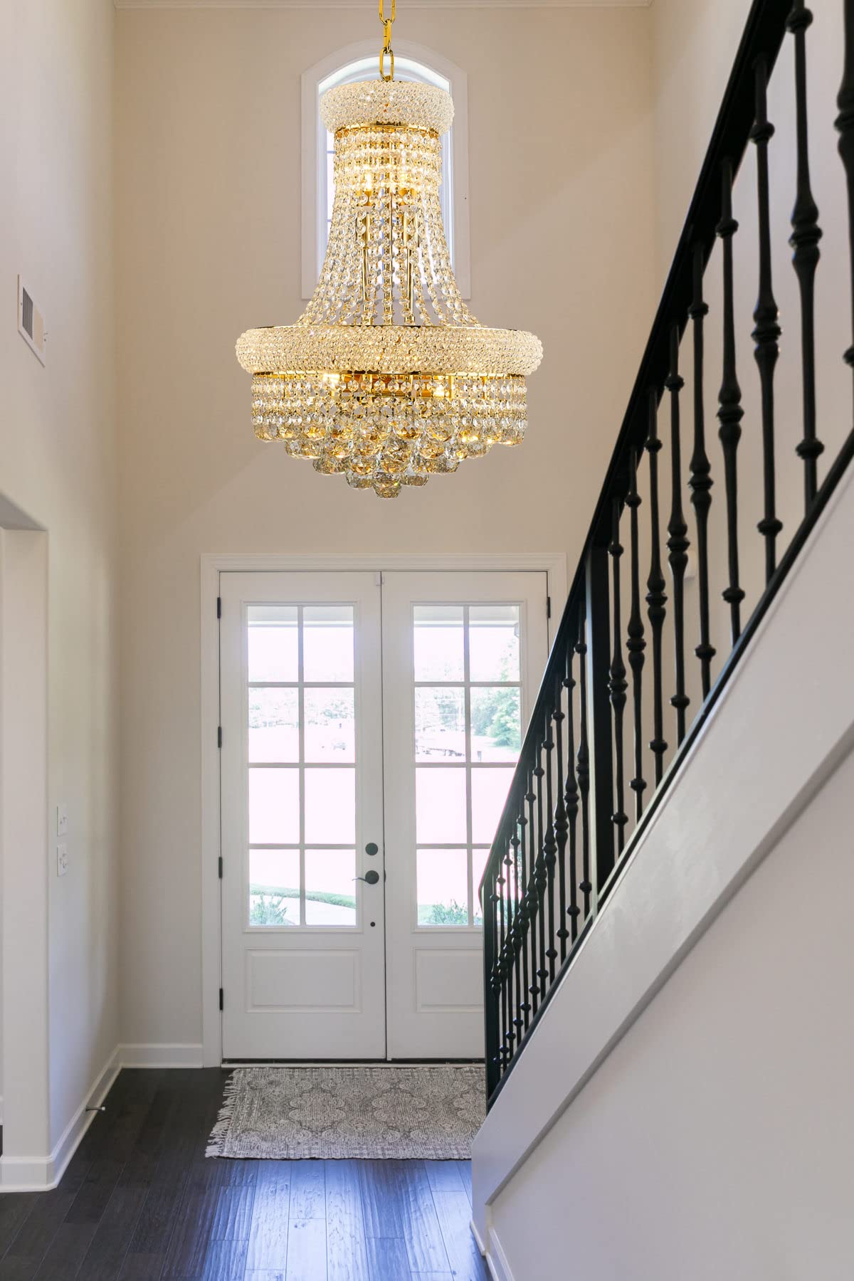 10-Light Empire Crystal Chandelier - Elegant Gold Finish Ceiling Light Fixture for Foyer, Entryway, Living Room, Dining Room, Bedroom & Hallway | Perfect for Home Decor, Wedding Venues & Luxury Interior Lighting