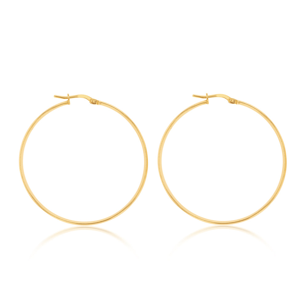 9ct Silver Filled Yellow Gold Plain 40mm Hoop Earrings for Women - Classic Everyday Jewelry for Work, Party & Casual Wear