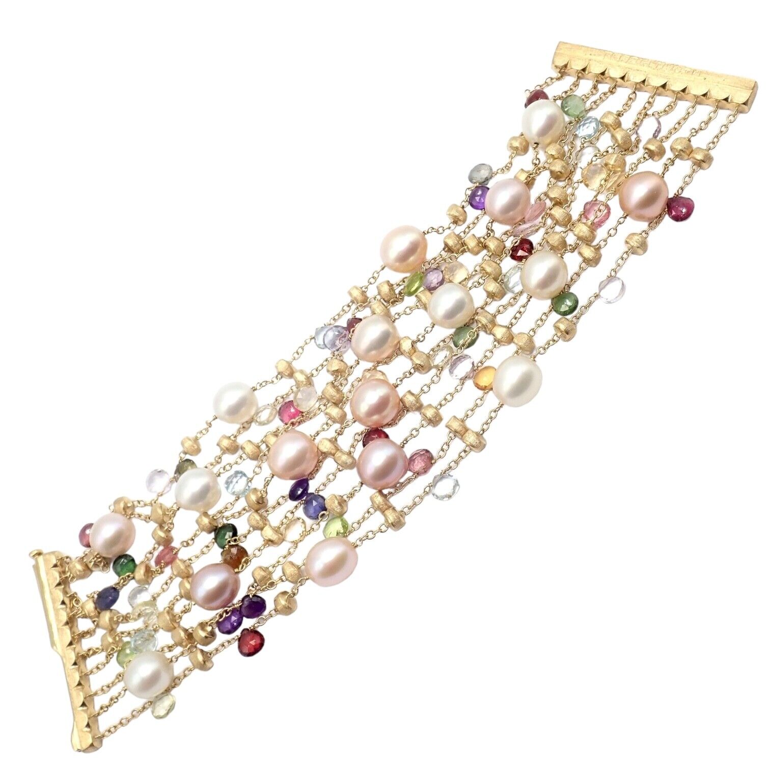Marco Bicego 18k Yellow Gold Pearl Bracelet with Multicolor Gemstones - Elegant Jewelry for Women, Perfect for Weddings, Parties & Special Occasions