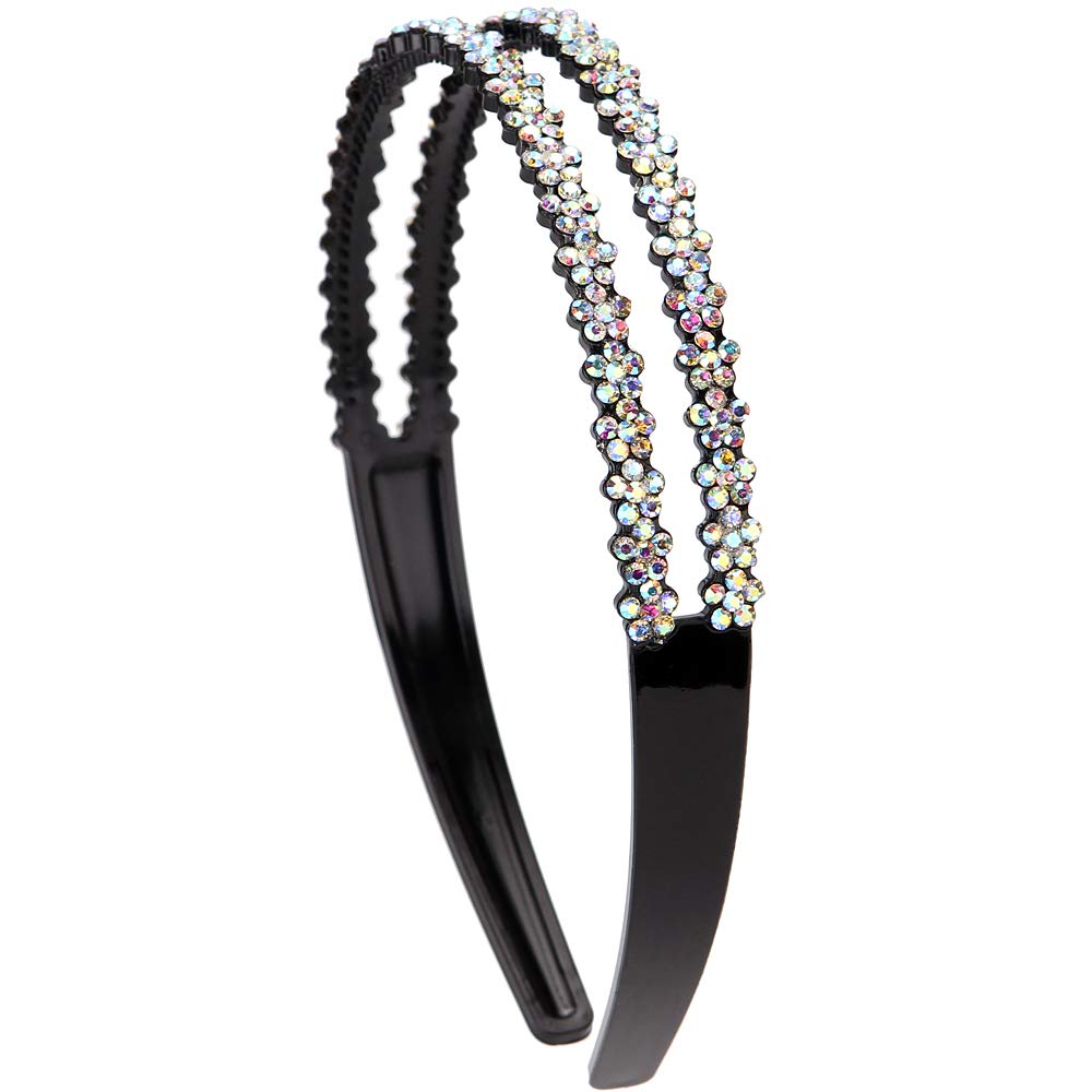 LONEEDY 3 Pack Fashion Rhinestone Crystal Headbands for Women - Double Row Non-Slip Teeth Hair Accessories (Silver, Gold, Light Blue) | Perfect for Weddings, Parties, and Everyday Glamour