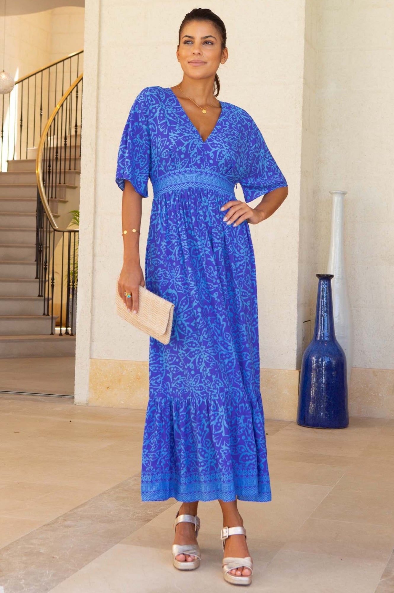 Lena EcoVero™ Sustainable Women's Dress in Cobalt & Light Blue | Comfortable Eco-Friendly Fashion for Casual Wear & Office Outfits