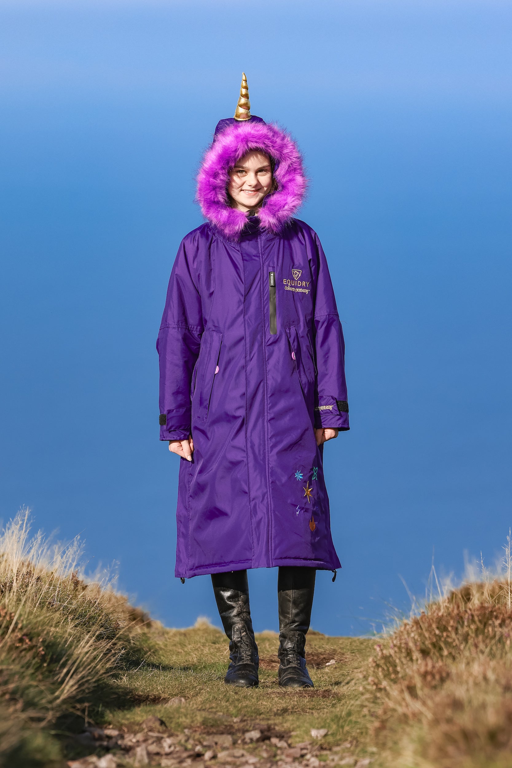 Unicorn Academy Thick Fleece Jacket with Fur Hood - Purple/Violet | Warm Winter Coat for Kids, Girls & Teens | Perfect for School, Outdoor Play & Cold Weather Fashion