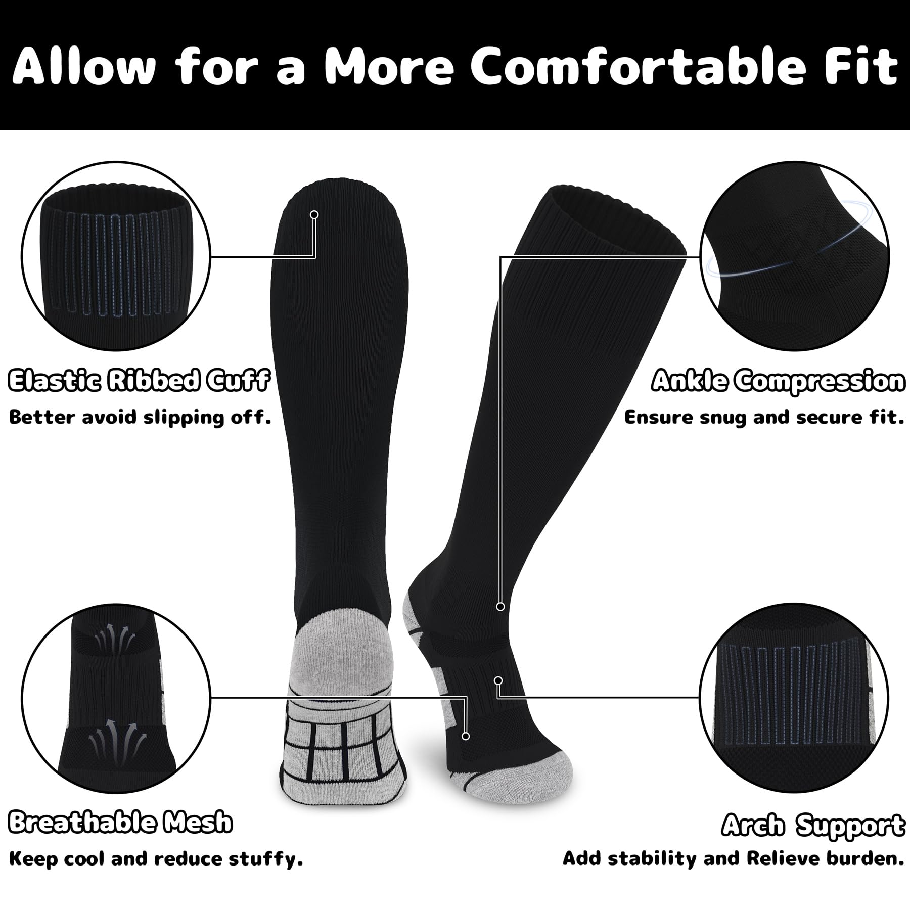 Olreco Youth & Adult Soccer Socks - Knee High Football Baseball Softball Socks for Boys Girls - Team Sports Athletic Socks for Kids & Teens - Perfect for Training, Games & School PE Classes