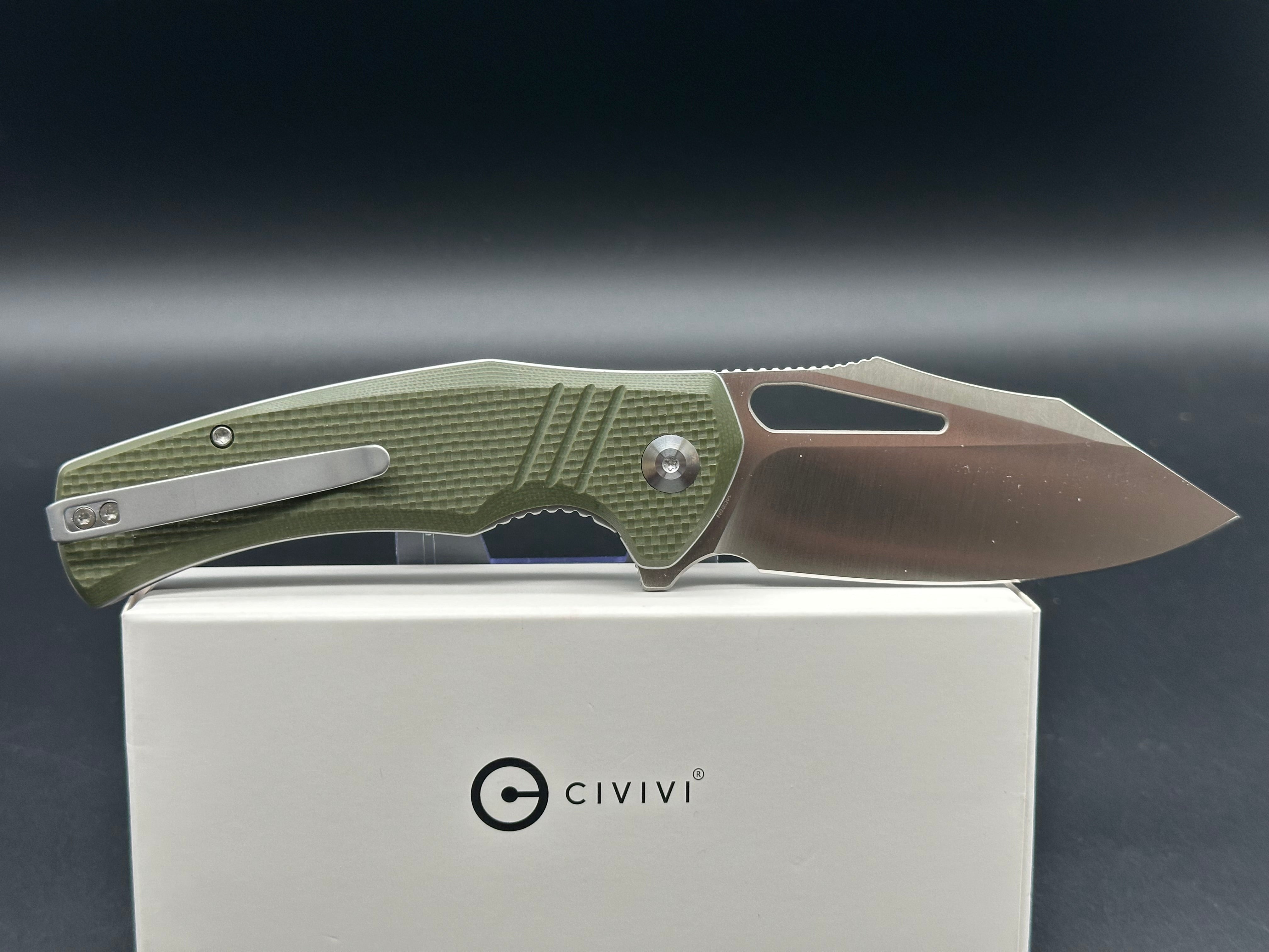 CIVIVI Bulltusk Folding Knife - OD Green Coarse G10 Handle, 14C28N Clip Point Plain Edge Satin Finish - Perfect for Camping, Hiking & Outdoor Survival