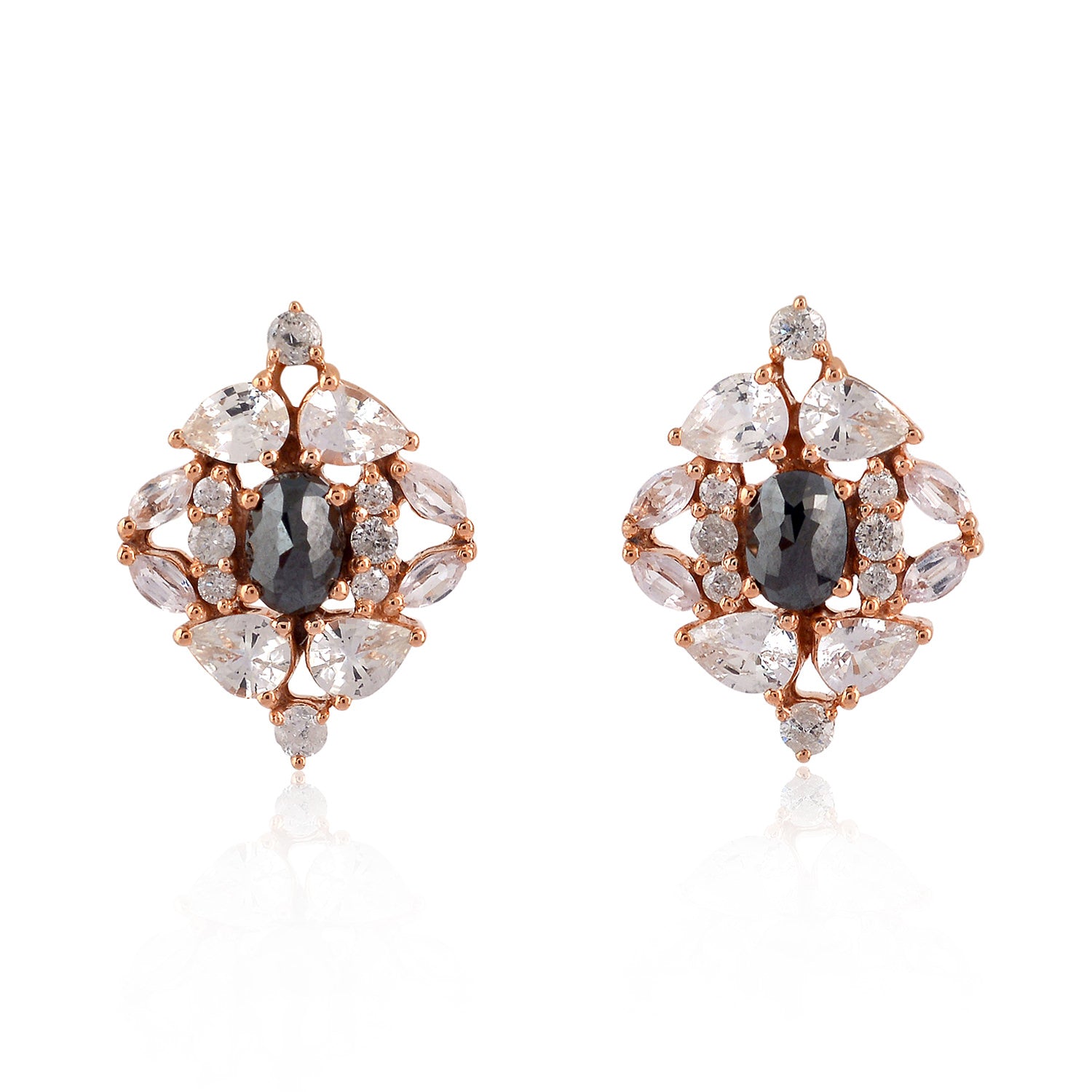 18K Rose Gold Marquise White Sapphire & Diamond Stud Earrings for Women - Perfect for Weddings, Parties & Everyday Elegance