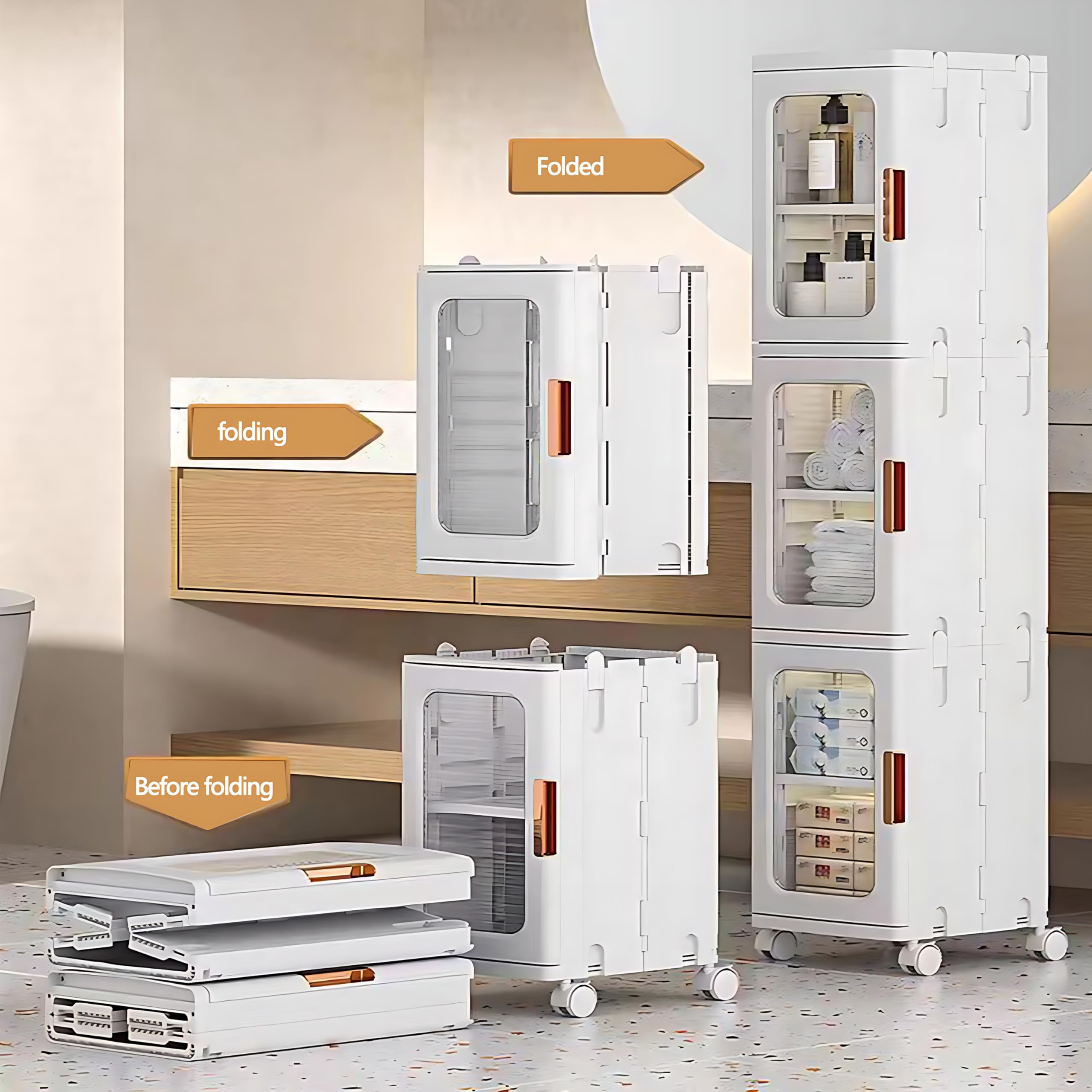 4-Tier Slim Tall Bathroom Storage Cabinet with Adjustable Shelves & Doors - Freestanding Narrow Linen Organizer for Small Spaces, Laundry Room & Bathroom Organization | Perfect for Towels, Toiletries & Cleaning Supplies