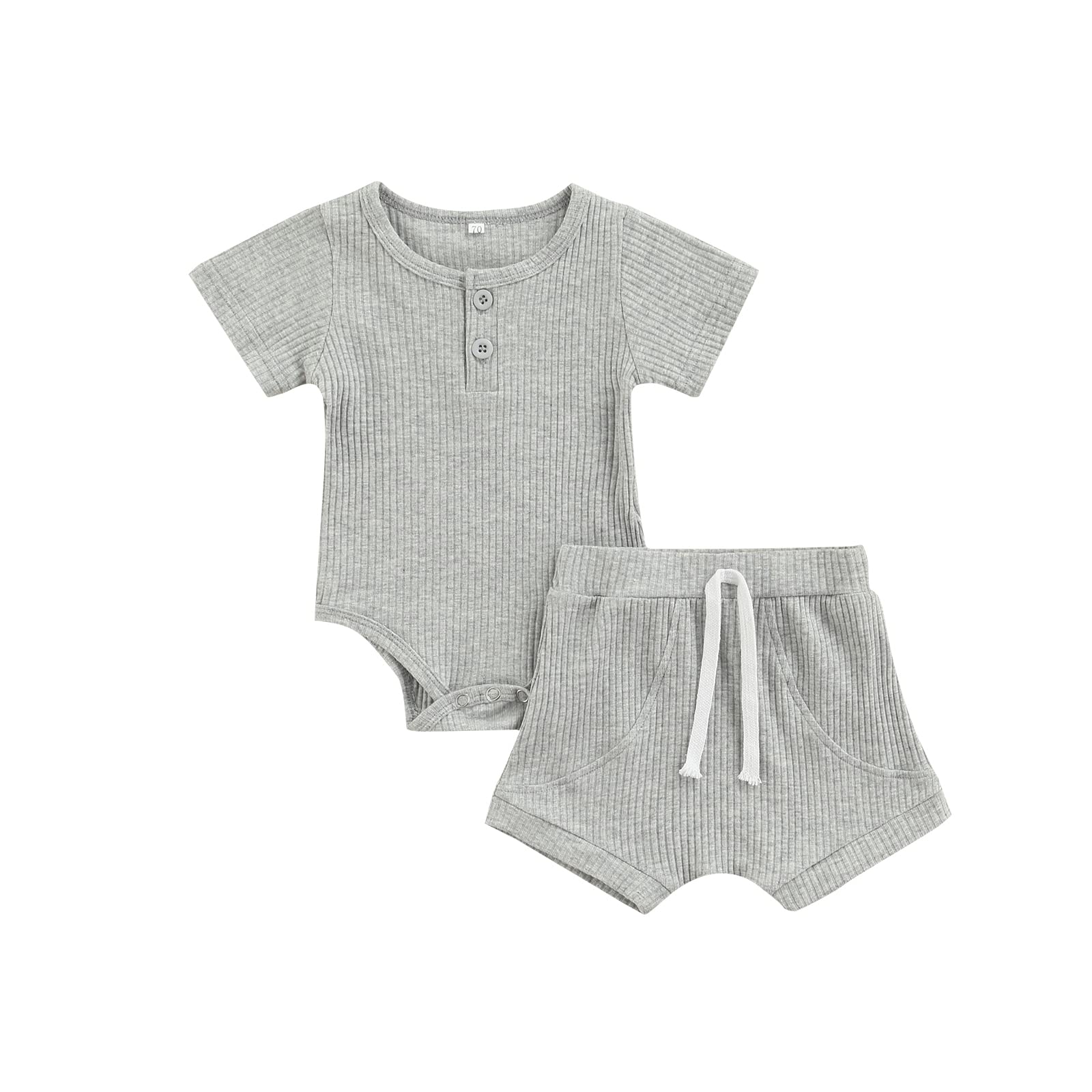 Newborn Baby Girls & Boys Outfits - Soft Ribbed Short Sleeve Romper with Drawstring Shorts Set | Summer Clothes for Infants | Perfect for Playdates, Beach Outings & Family Photos