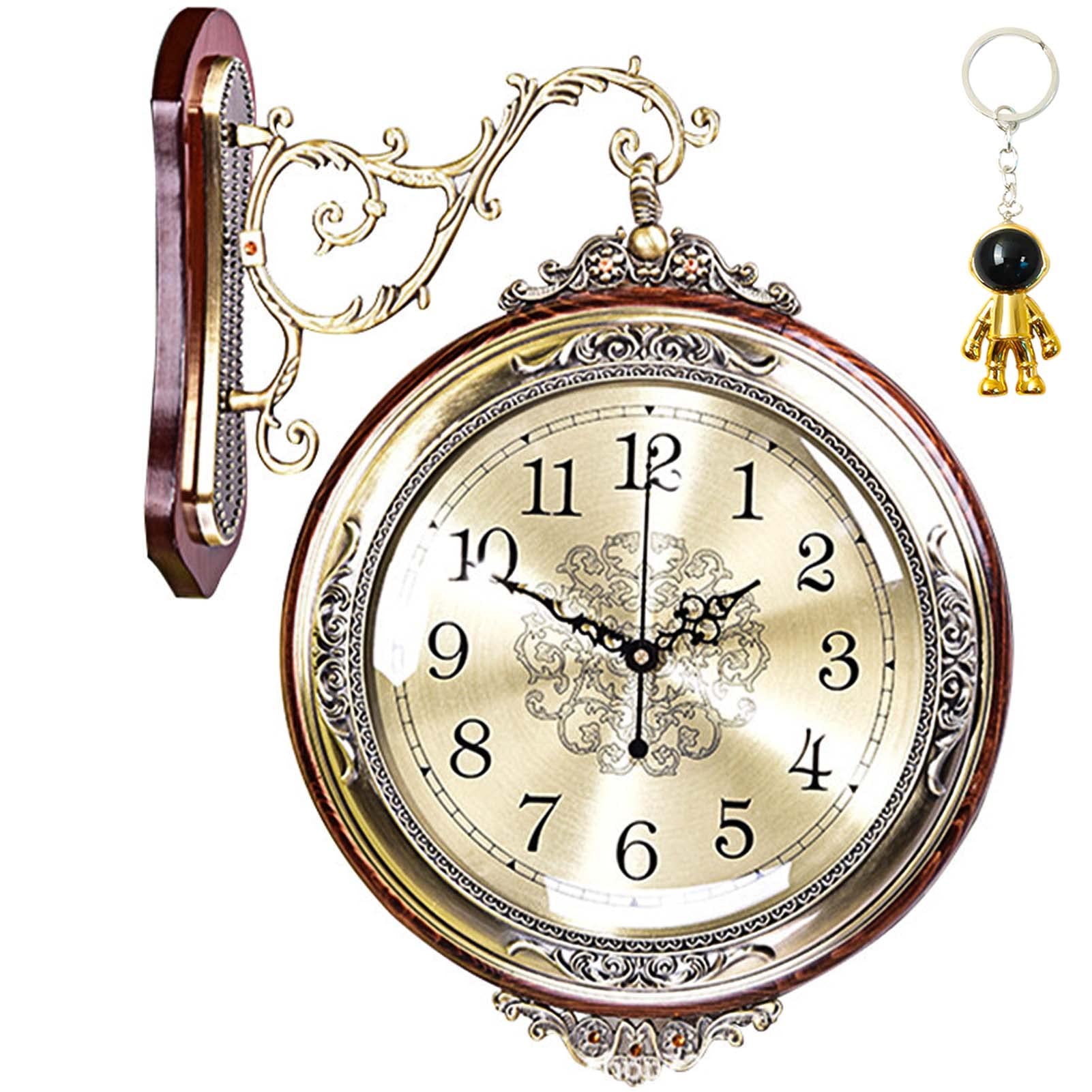 Vintage Double Sided Large Wall Clock - 360° Rotating Silent Metal Clock for Home, Office & Bar Decor | Battery Operated for Bedroom, Living Room & Vintage Style Spaces