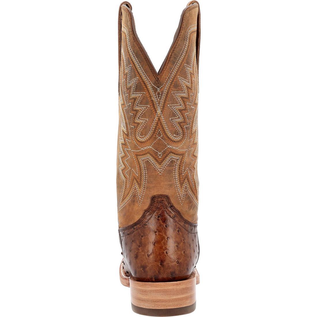 PRCA Collection Full Quill Ostrich Leather Western Cowboy Boots for Men - Tobacco & Rust Brown - Durable Rodeo & Country Style Boots for Riding, Dancing & Outdoor Events