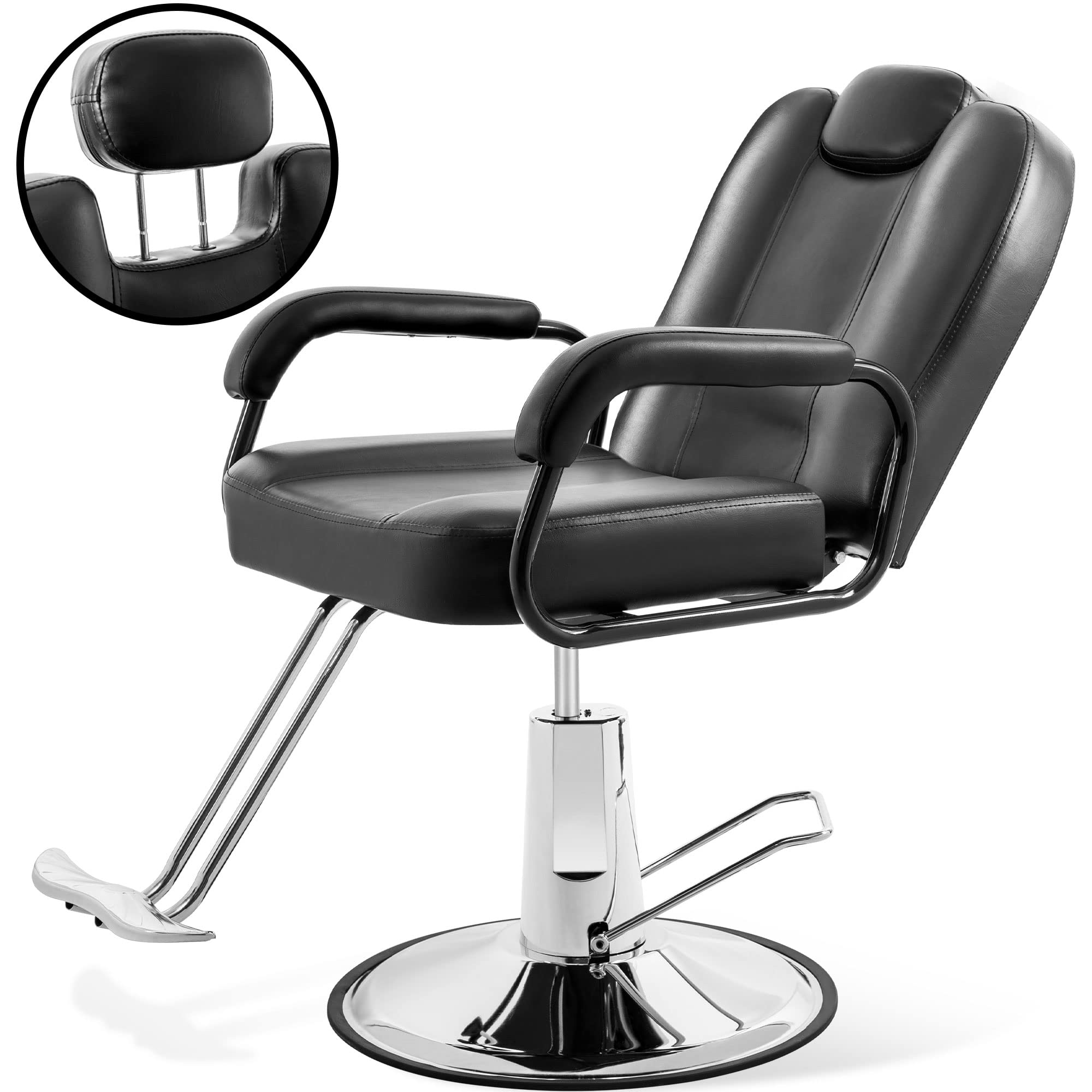 Merax Hydraulic Recliner Barber Chair - 20% Wider Seat & Heavy Duty Hydraulic Pump - Professional Salon Hair Styling Chair for Hairdressers & Beauty Salons - Perfect for Haircuts, Shaves & Styling (Black)
