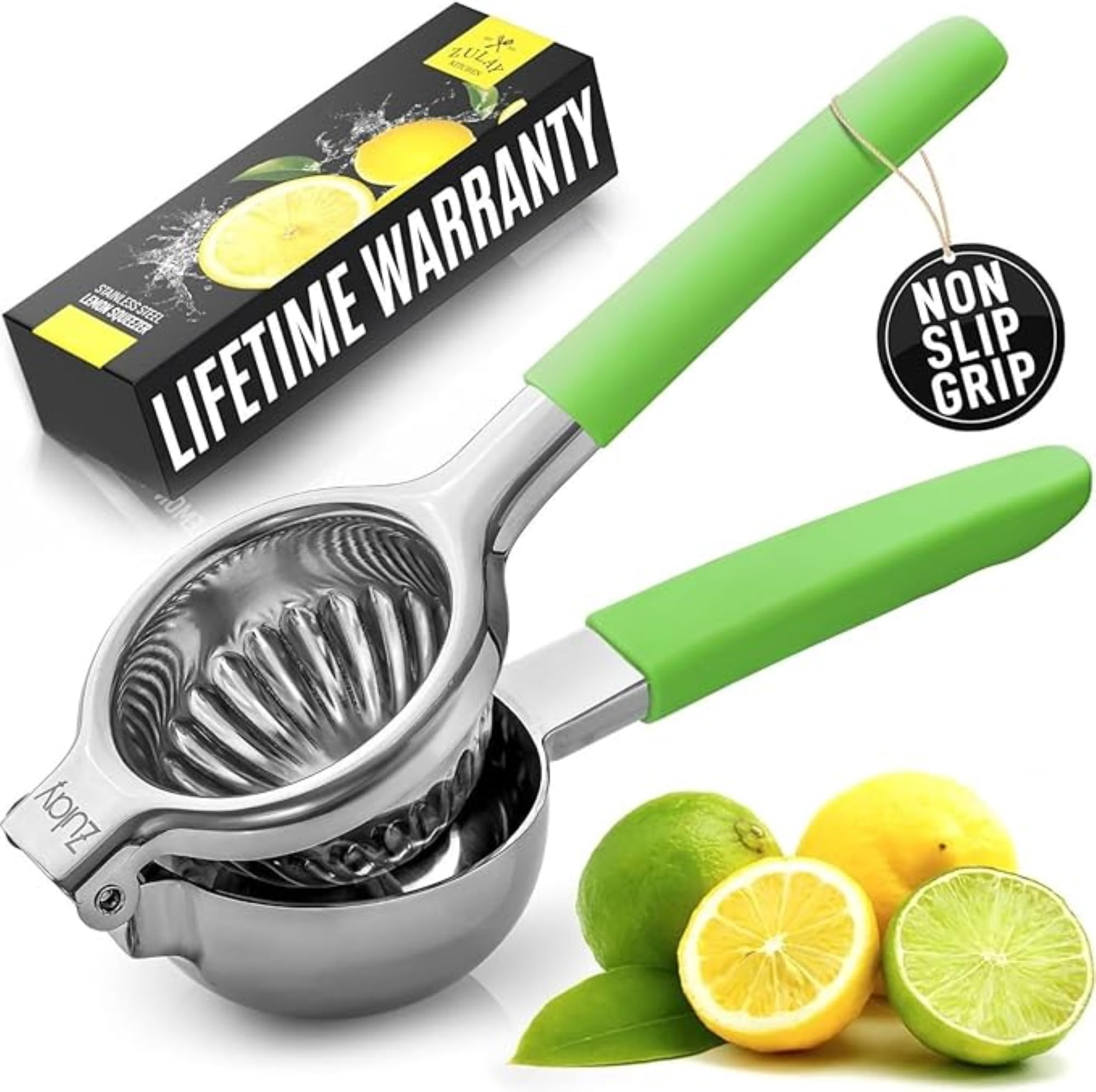 Premium Stainless Steel Lemon Squeezer - Heavy Duty Manual Citrus Juicer with Non-Slip Silicone Handle for Lime, Orange & Lemon - Large Metal Press for Fresh Juice - Perfect for Cocktails, Baking & Healthy Drinks (Light Green)