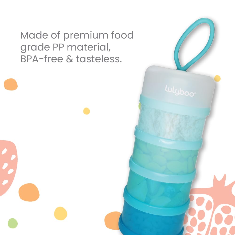 Lulyboo Baby & Toddler Stackable Food Storage Containers - 4 Cup On-The-Go Snack & Formula Organizer Set in Aqua | Perfect for Travel, Daycare & Meal Prep