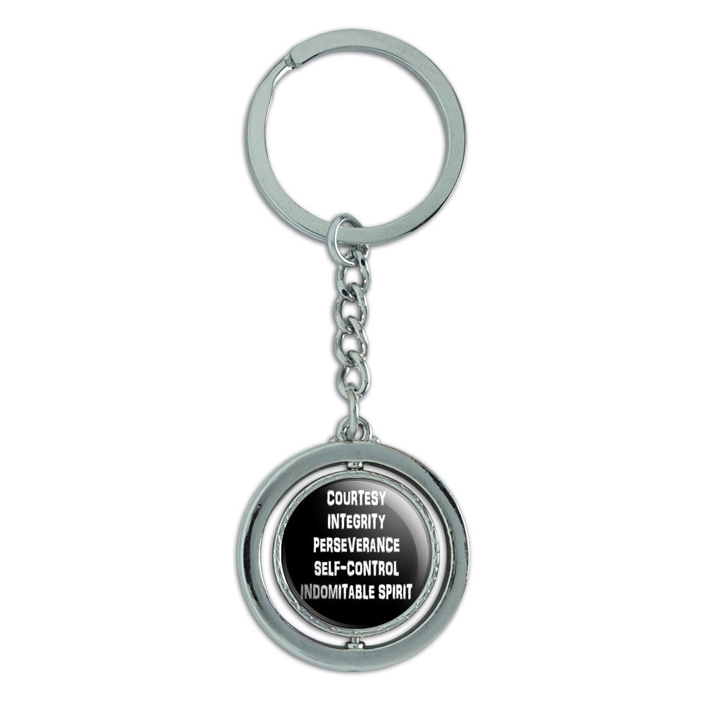 Five Tenets of Taekwondo Spinning Metal Keychain - Martial Arts Motivational Key Ring for Gym, Dojo & Everyday Carry | GRAPHICS & MORE