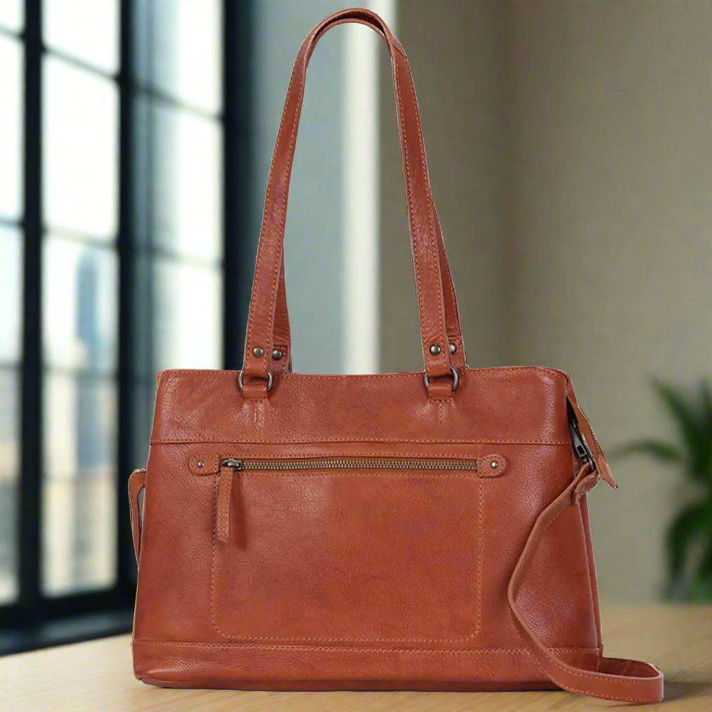 MET Classic Genuine Leather Tote Bag with Dual Handles - Stylish & Durable Women's Handbag for Work, Travel & Everyday Use