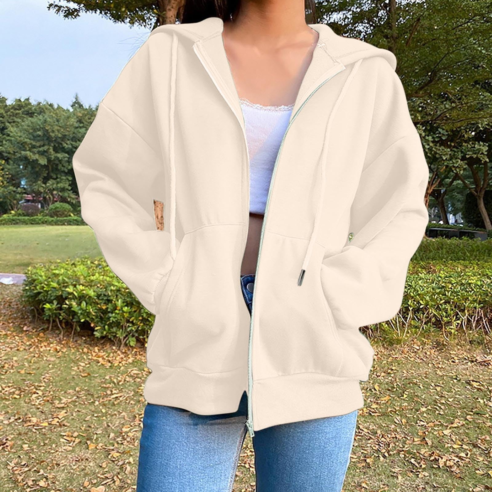 Women's Oversized Zip Up Hoodie - Y2K Fashion Casual Fall Sweatshirt with Pockets | Cute Long Sleeve Jacket for Teen Girls | Perfect for School, Streetwear & Cozy Outfits