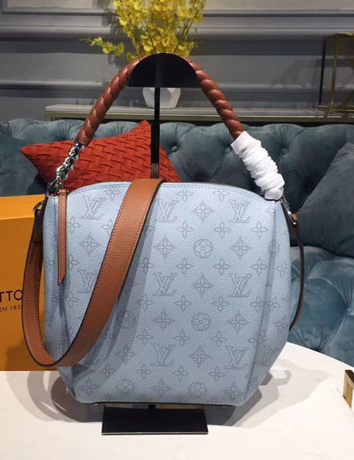 Louis Vuitton Babylone Chain BB Mahina Leather Crossbody Bag in Bleu Horizon & Pumpkin - Perfect for Travel, Work & Evening Events