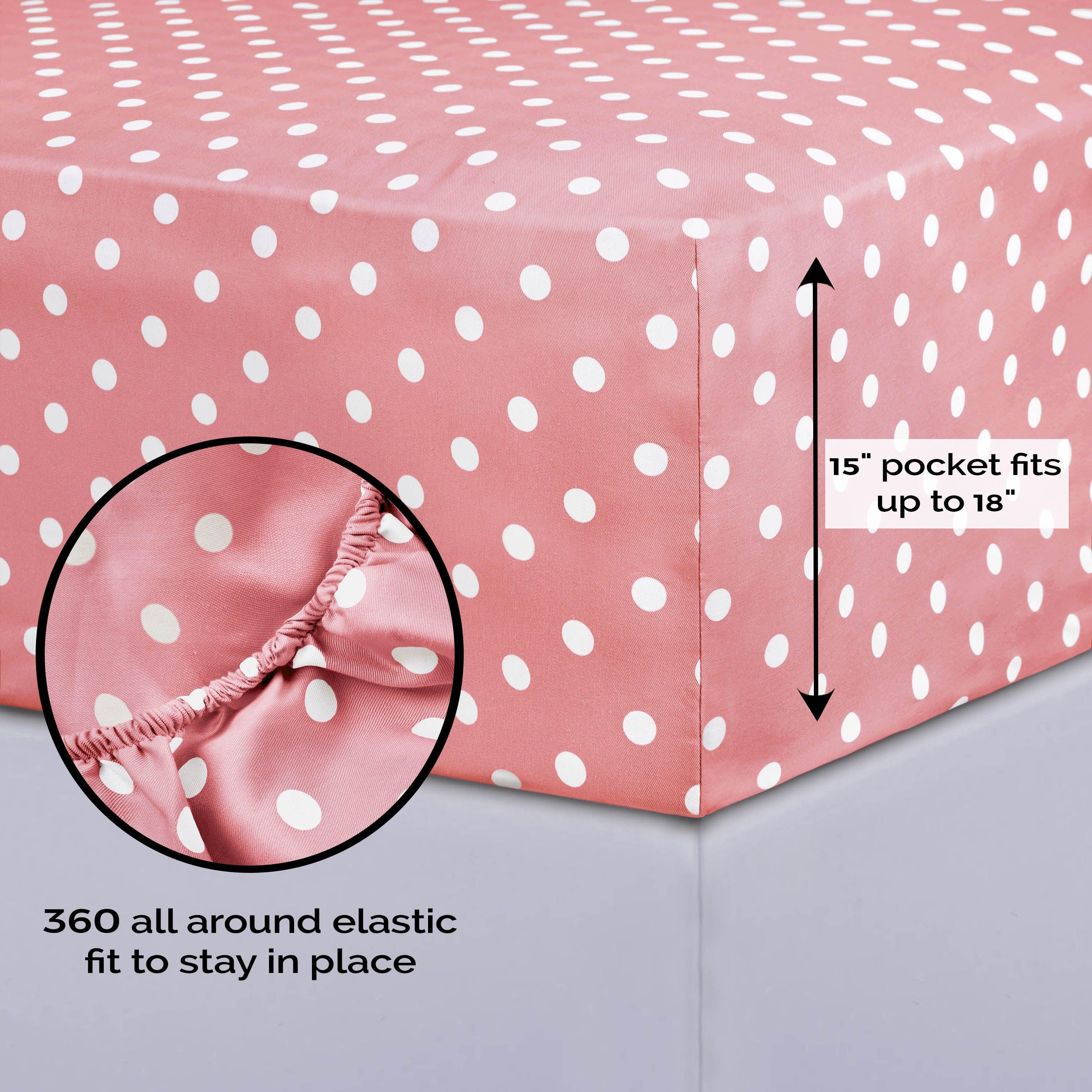 Polka Dot 600 Thread Count Cotton Blend Deep Pocket Sheet Set - Queen Size Bed Sheets for Comfortable Sleep - Perfect for Master Bedroom, Guest Room & Dorm