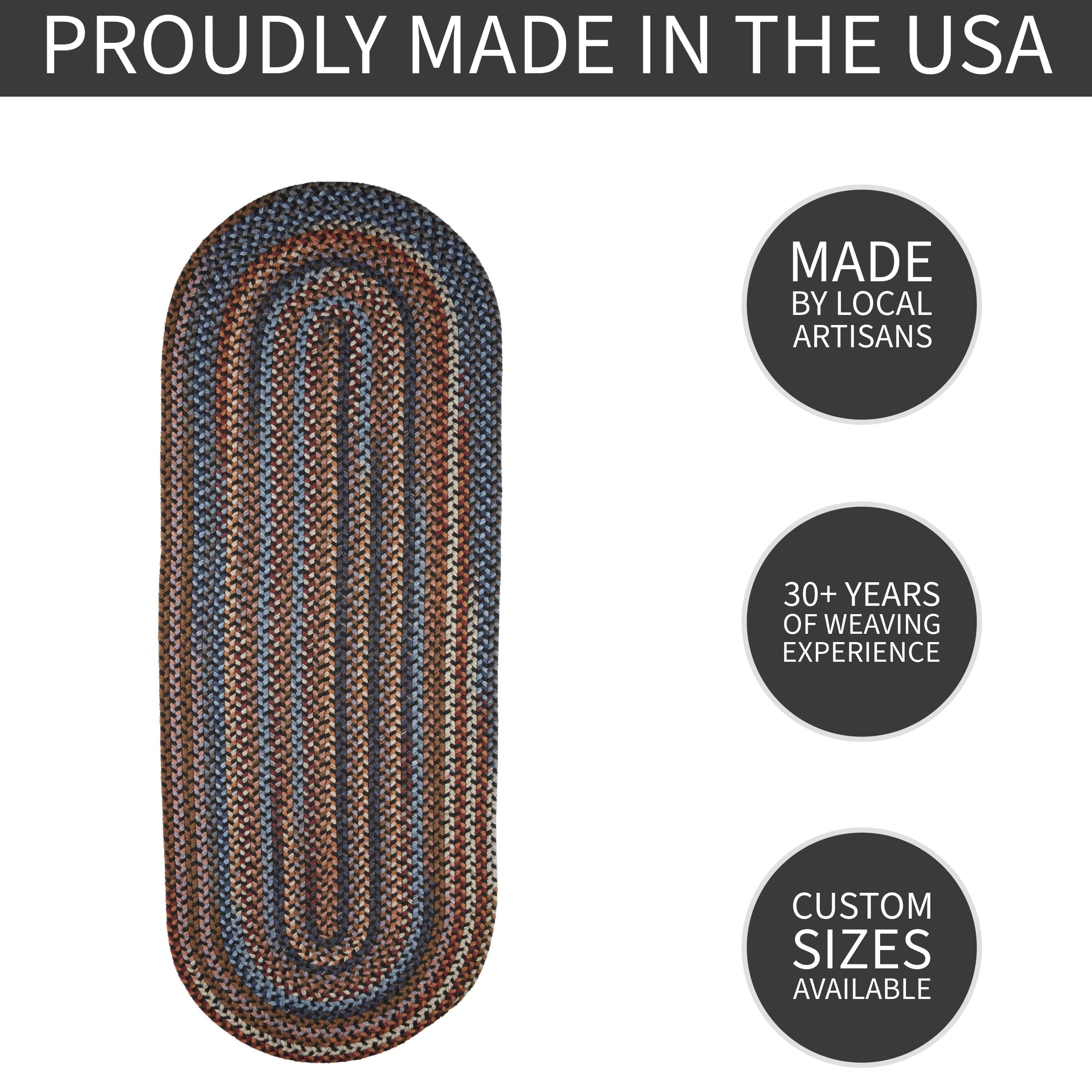 Premium Wool Braided Area Rug - Soft & Reversible Woven Runner Rug - Handmade in USA - Black, 2' x 6' - Perfect for Hallways, Living Rooms & Bedrooms