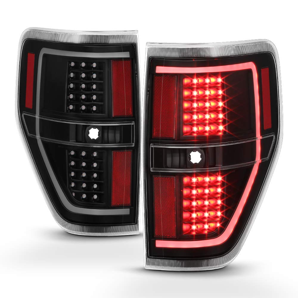 ACANII LED Tail Lights for 2009-2014 Ford F150 - Black Housing Tube Style Brake Lamps Pair (Driver & Passenger Side) - Durable & Bright Replacement for Enhanced Night Visibility & Safety