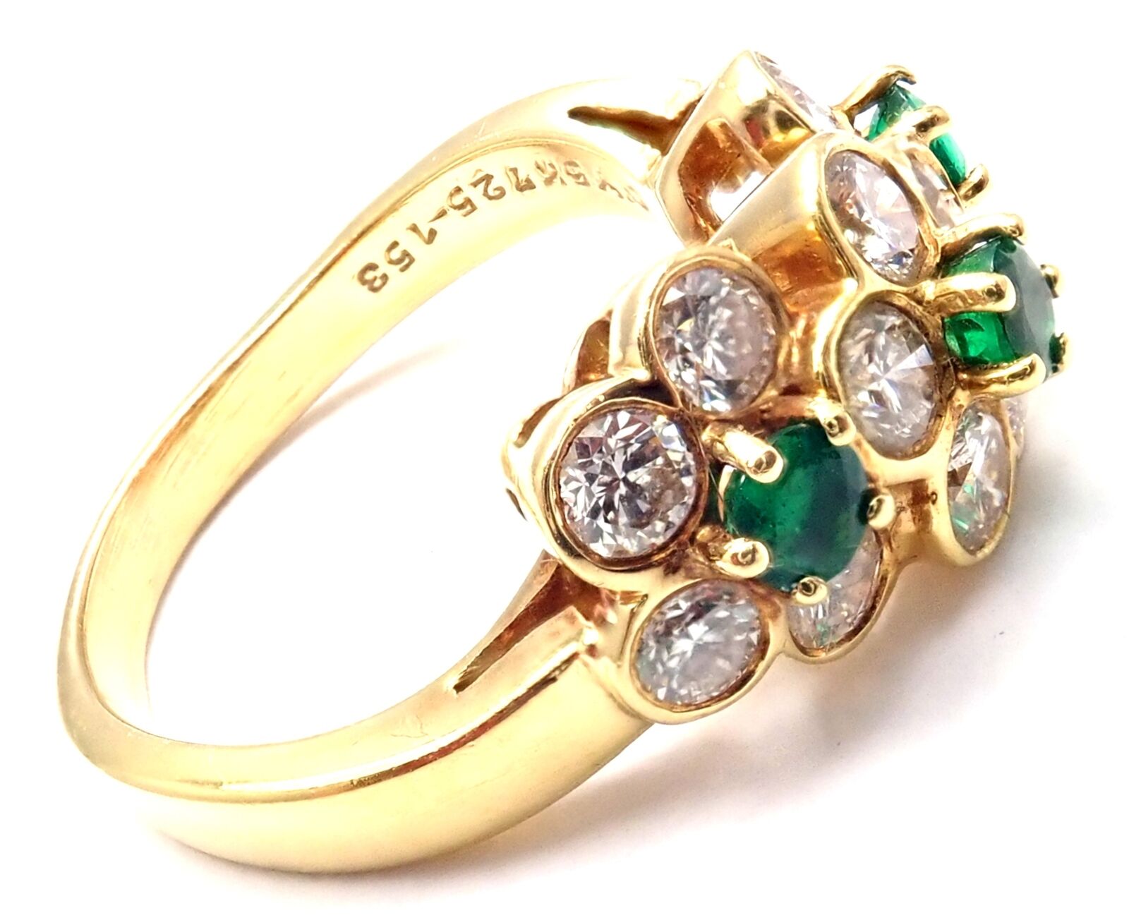 Authentic Van Cleef & Arpels 18k Yellow Gold Emerald Diamond Fleurette Ring for Women - Luxury Jewelry Gift for Anniversary, Engagement & Special Occasions