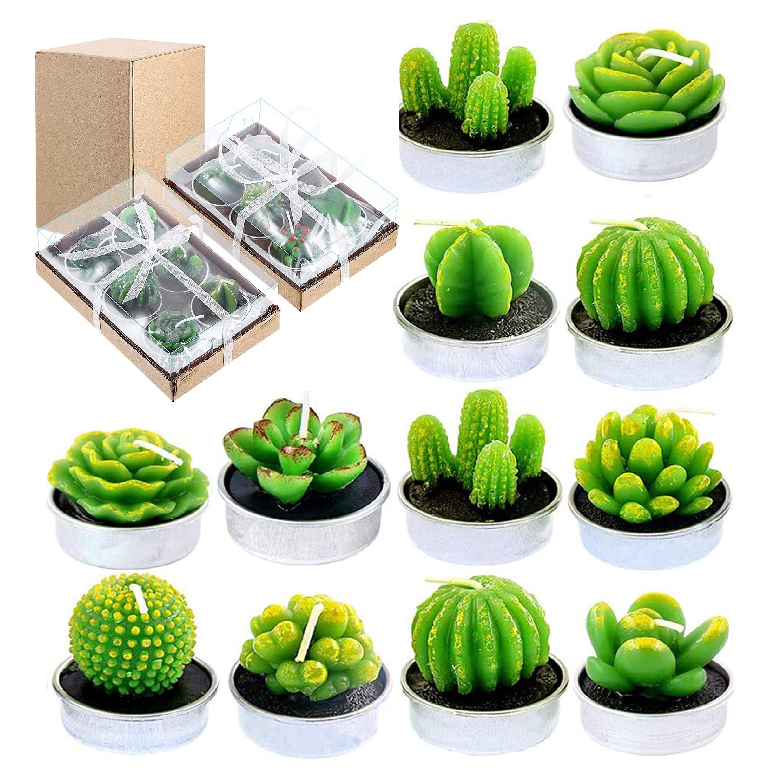 12Pcs Succulent Candles Set - Mini Cactus Tealight Candles with Holder for Birthday Party Favors, Wedding Decor, Spa Relaxation - Perfect for Home Decor, Table Centerpieces & Gift Giving