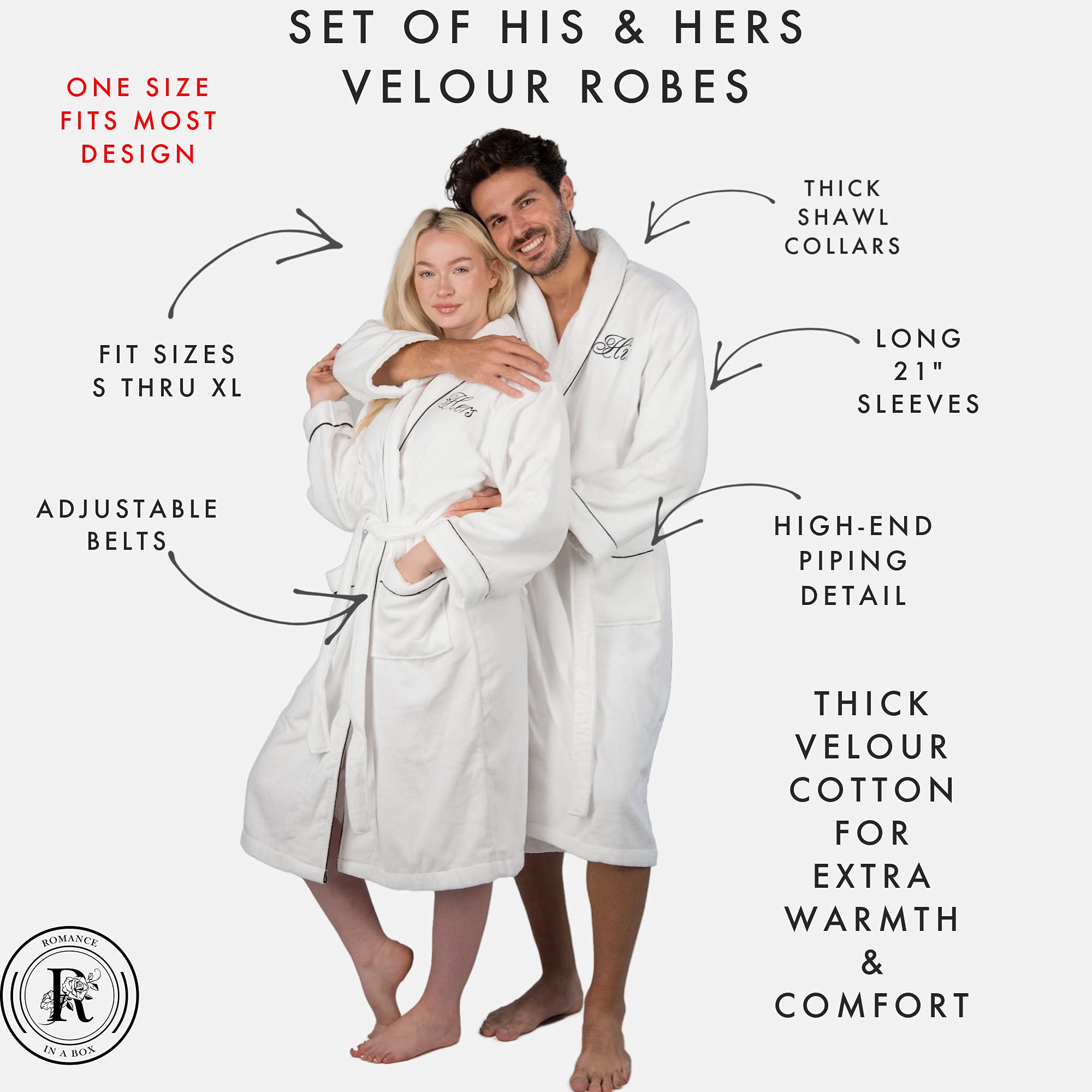 His and Hers Robes Gift Set - 2 Pack Soft Velour Bathrobes for Couples with Gift Box | Perfect for Anniversaries, Valentine's Day & Spa Nights at Home