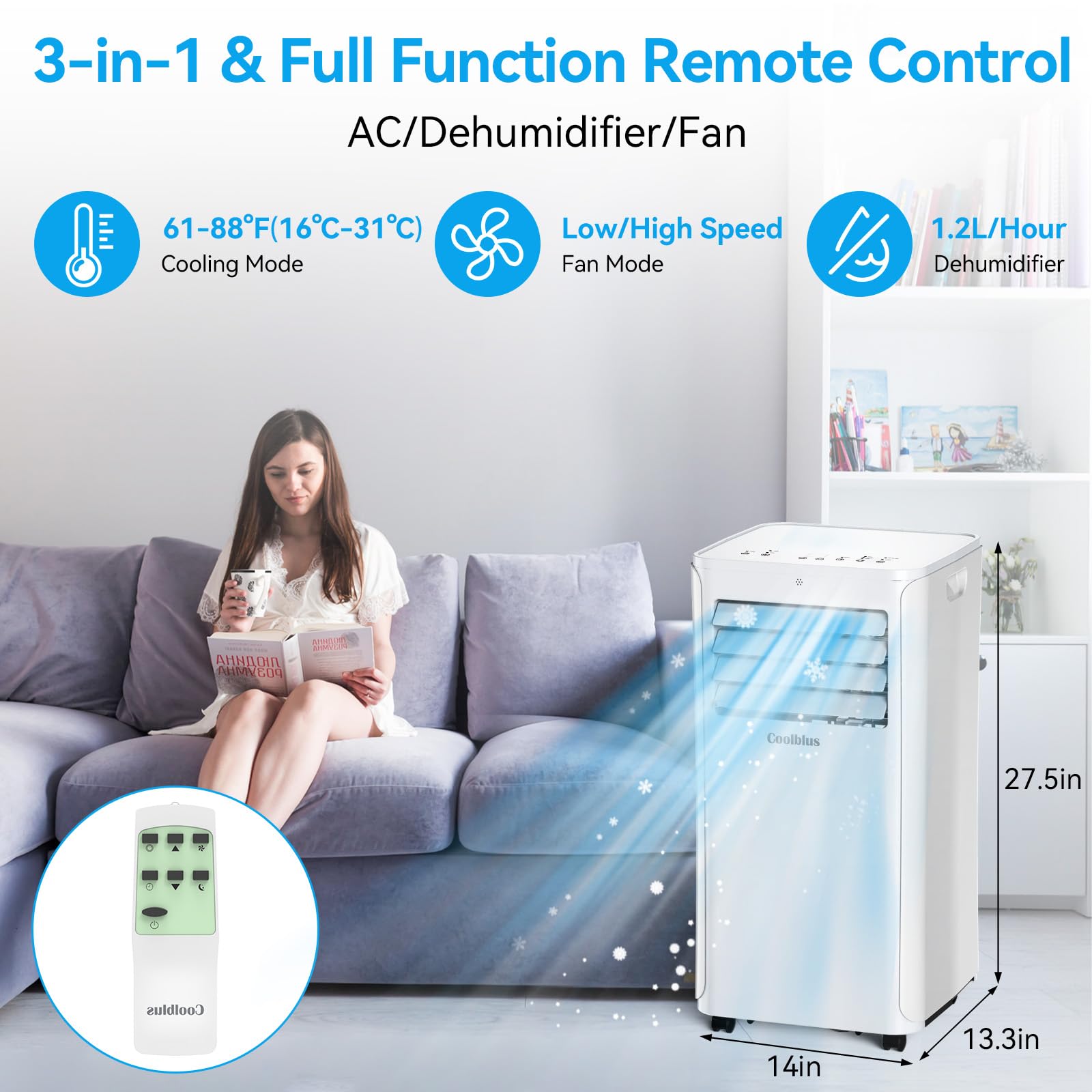 12000 BTU White Air Conditioner with Remote Control - A016B A016B-07KR Model - Perfect for Bedrooms, Living Rooms & Small Apartments