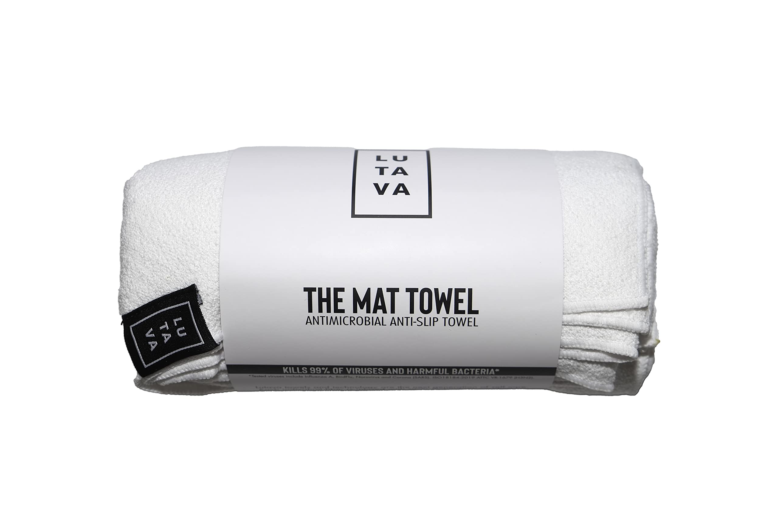 Lutava Non-Slip Yoga Towel with Silicone Dots - Premium Antibacterial Workout Towel for Gym, Pilates & Hot Yoga - Sweat Absorbent Quick-Dry Fitness Towel (White)