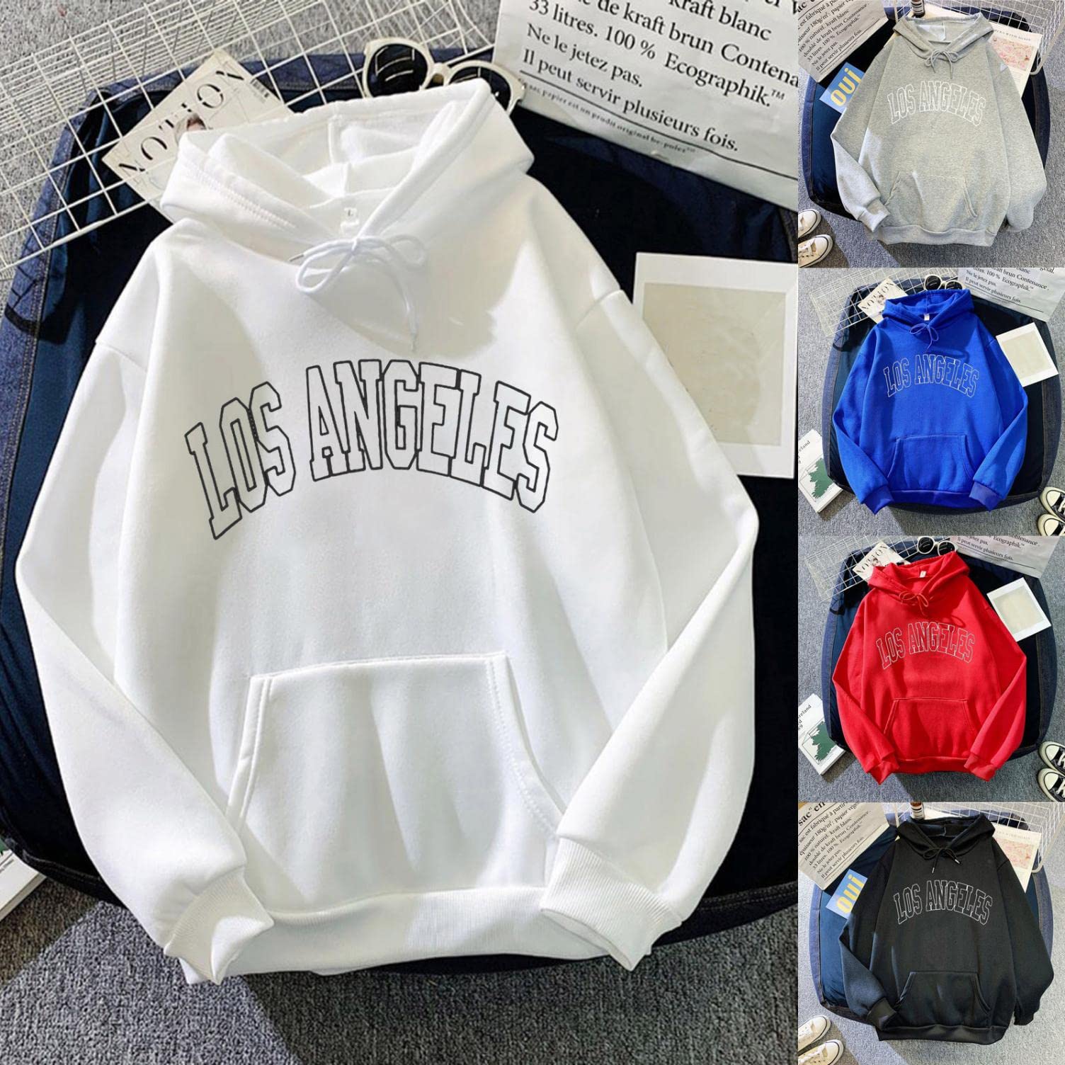Women's Cute Los Angeles Letter Print Hoodie - Long Sleeve Casual Pullover Sweatshirt for Teens & Girls, Perfect for Everyday Wear & Cozy Outings