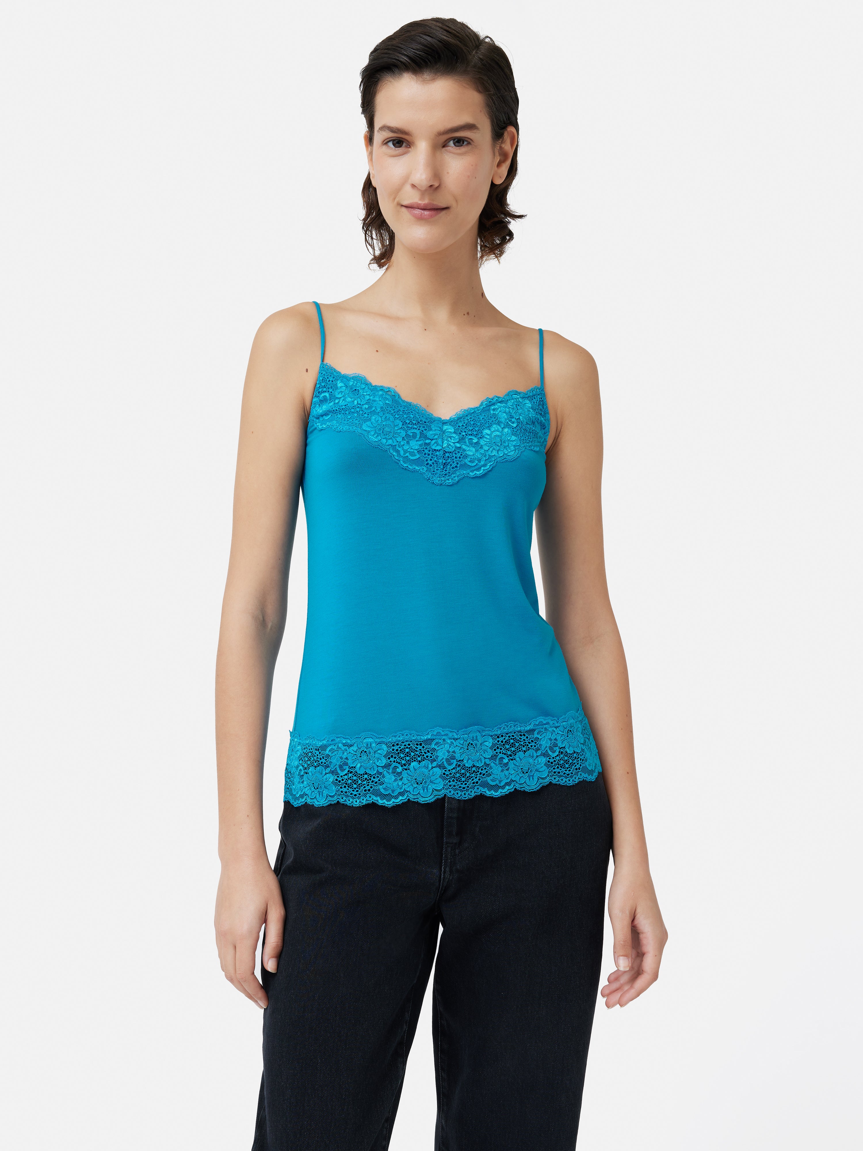 Elegant Modal Lace Vest for Women - Deep Ocean Blue | Perfect for Summer Beachwear, Evening Parties & Casual Outfits