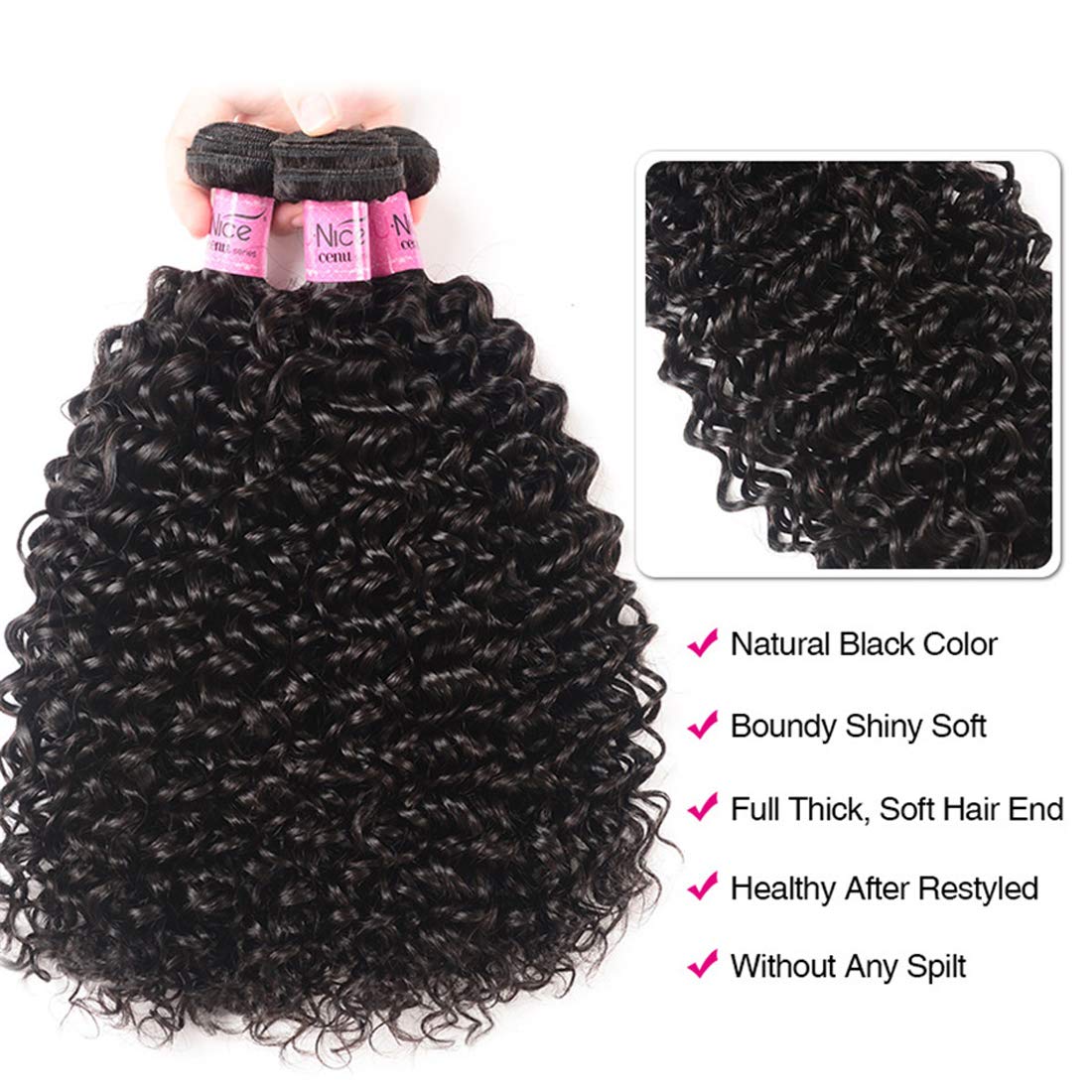Unice Malaysian Curly Hair Extensions 3 Bundles - 100% Unprocessed Human Remy Hair Weft, Natural Color (14/16/18 Inch) for Volume & Length - Perfect for Daily Wear, Weddings & Special Occasions