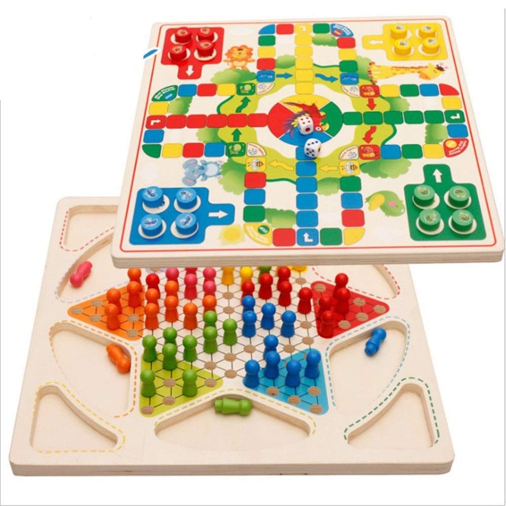 Premium Wooden 2-in-1 Checkers Board Game Set - Chinese Checkers & Flying Chess - Family Strategy Game for Kids & Adults - Educational Toy for Brain Development - Perfect for Family Game Nights & Classroom Learning (True Color, Free Size)