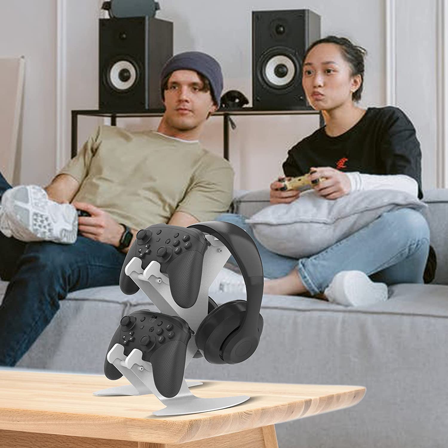 Universal Adjustable Game Controller Stand & Headphone Holder - Compatible with PS5, Xbox, PS4, Nintendo Switch - Perfect for Gaming Setup Organization & Accessories Storage