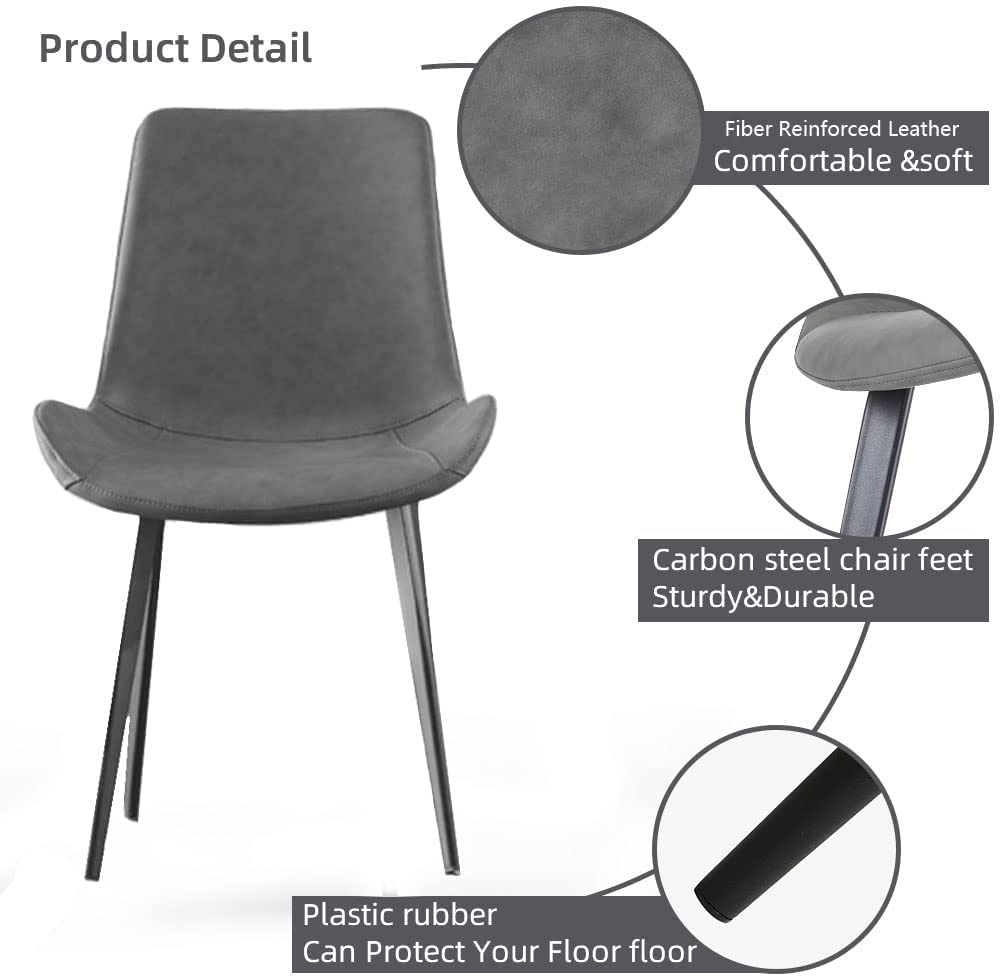 Modern Dining Chairs Set of 4 - Upholstered Faux Leather Cushion Seats with Sturdy Metal Legs, Grey Kitchen & Dining Room Chairs for Home, Restaurant or Office Use