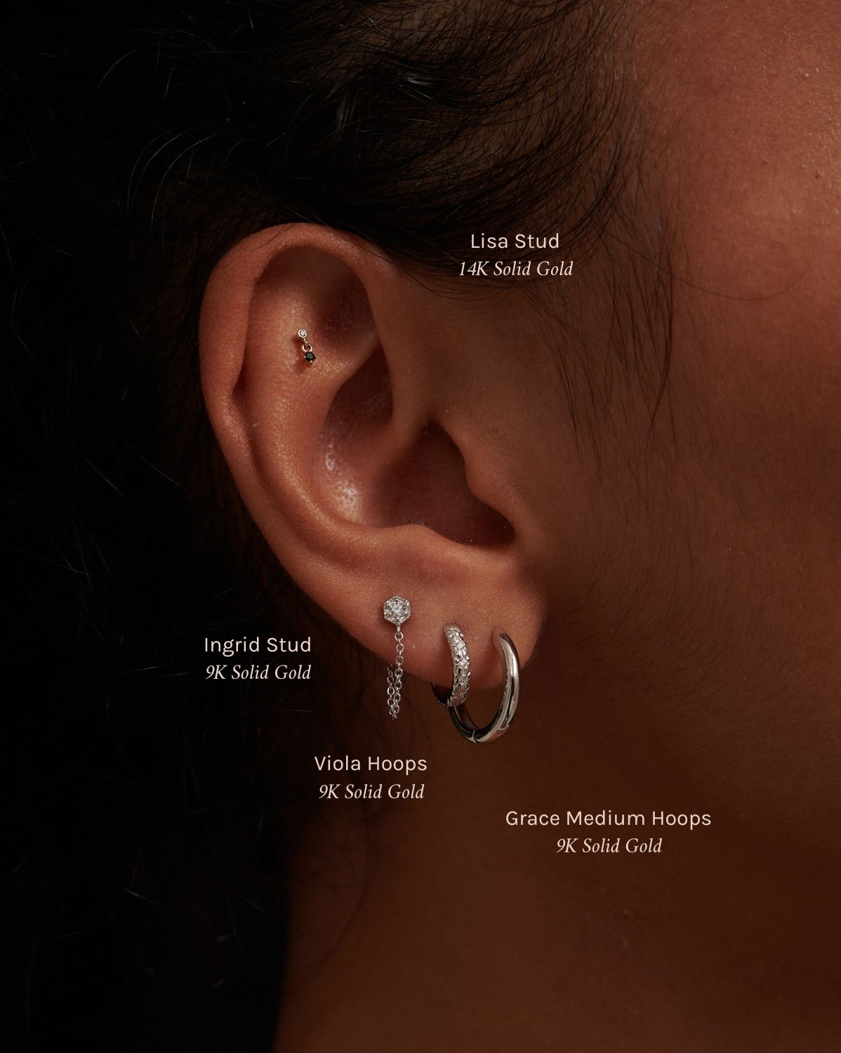Ingrid Solid 14K White Gold Chain Stud Earrings for Women - Elegant & Hypoallergenic Jewelry for Everyday Wear, Parties & Special Occasions