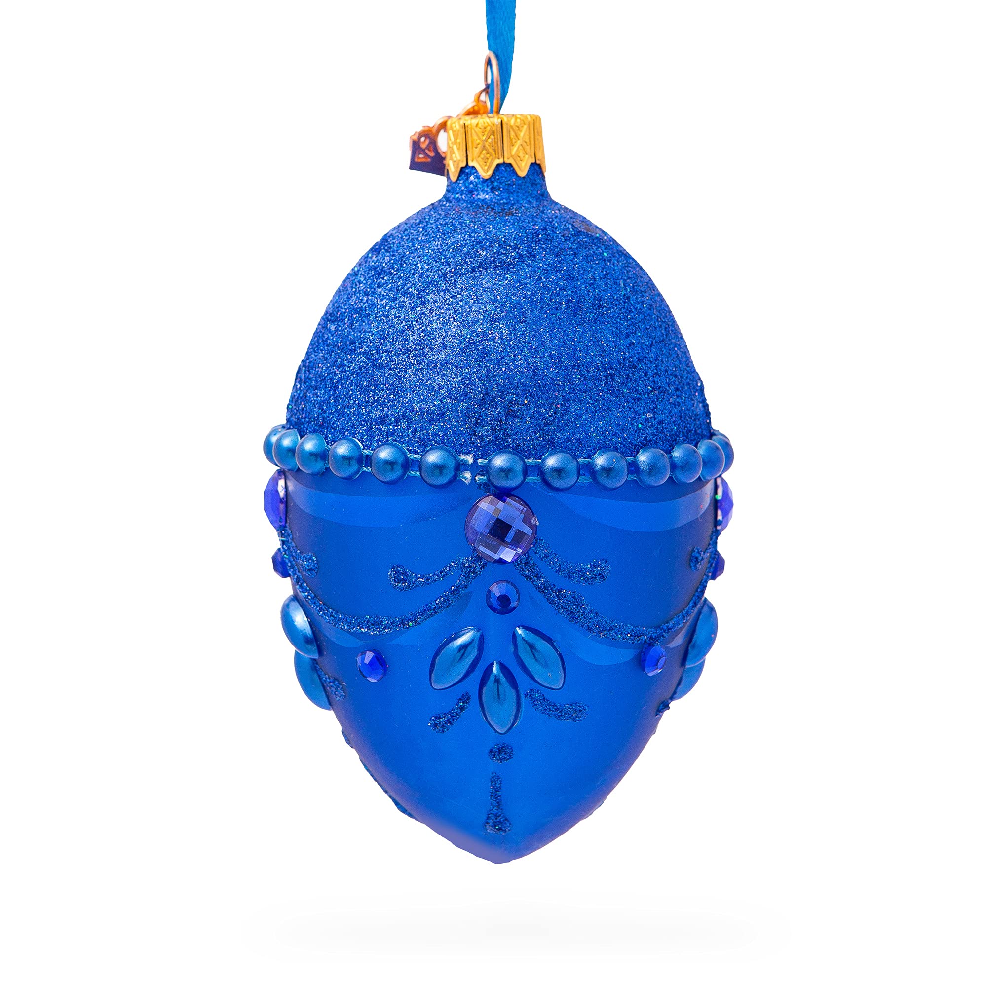 4 Inch Blue Glass Bejeweled Chandelier Christmas Ornament - Elegant Holiday Tree Decoration for Xmas, Winter Party & Festive Home Decor