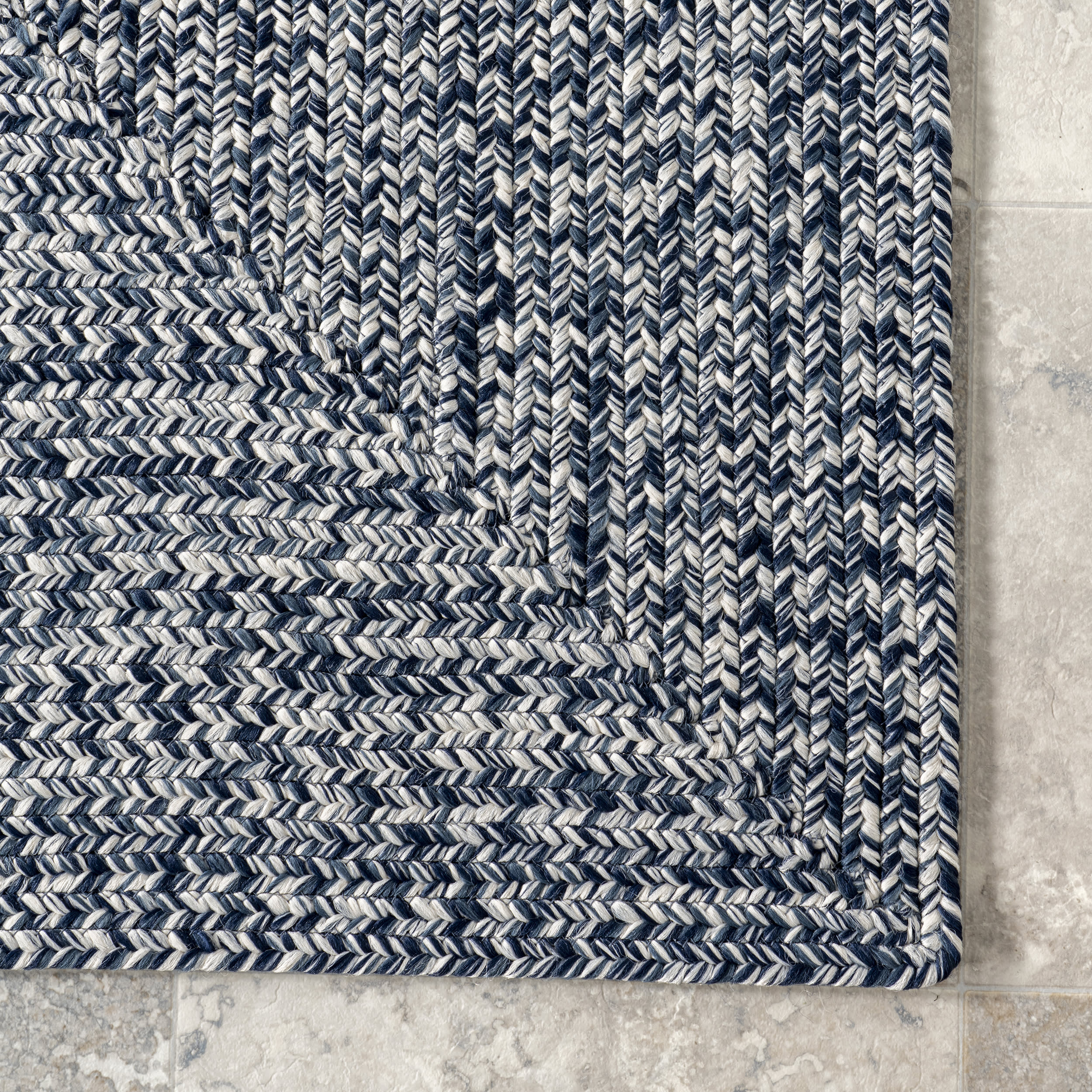 Hand Braided Indoor/Outdoor Rug - Navy Blue Bohemian Style Area Rug for Living Room, Bedroom, Patio & Deck - Durable & Water-Resistant for Home Decor
