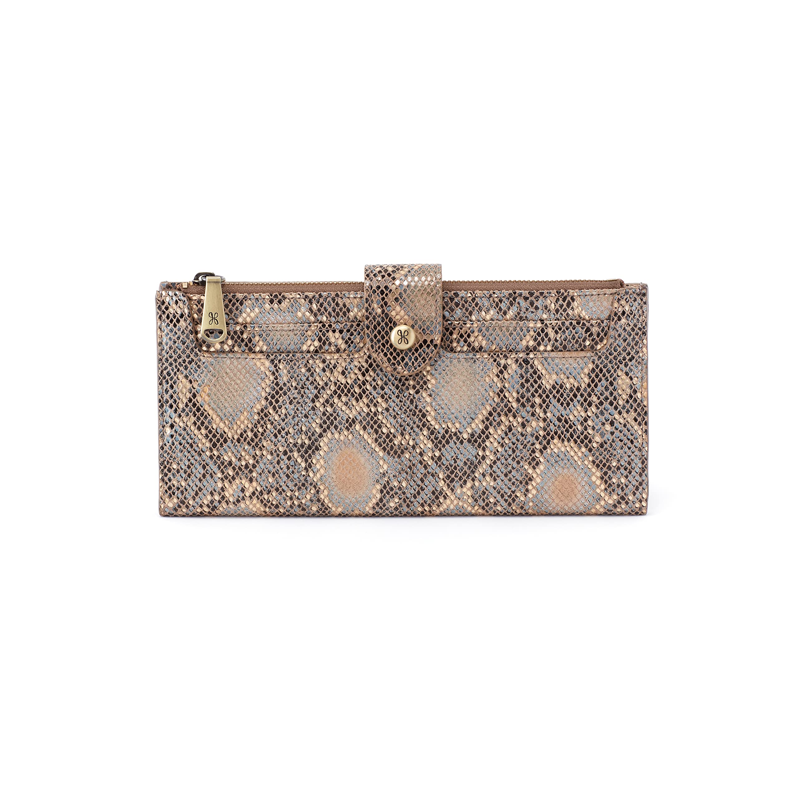 HOBO Dunn Wallet for Women - RFID Blocking Snake Print Leather Wallet with Card Slots, ID Window & Snap Closure | Slim Bifold Design for Everyday Use, Travel & Business