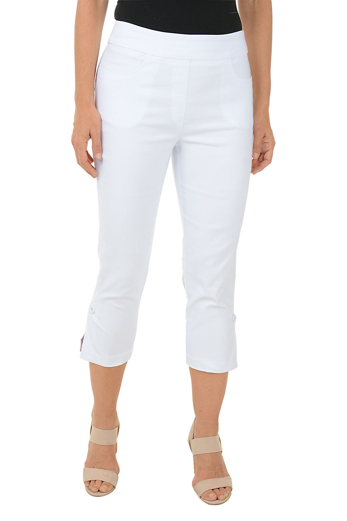 Stylish Pull-On Button Hem Capri Pants for Women - Comfortable Stretch Ankle Pants for Casual Wear, Work & Travel