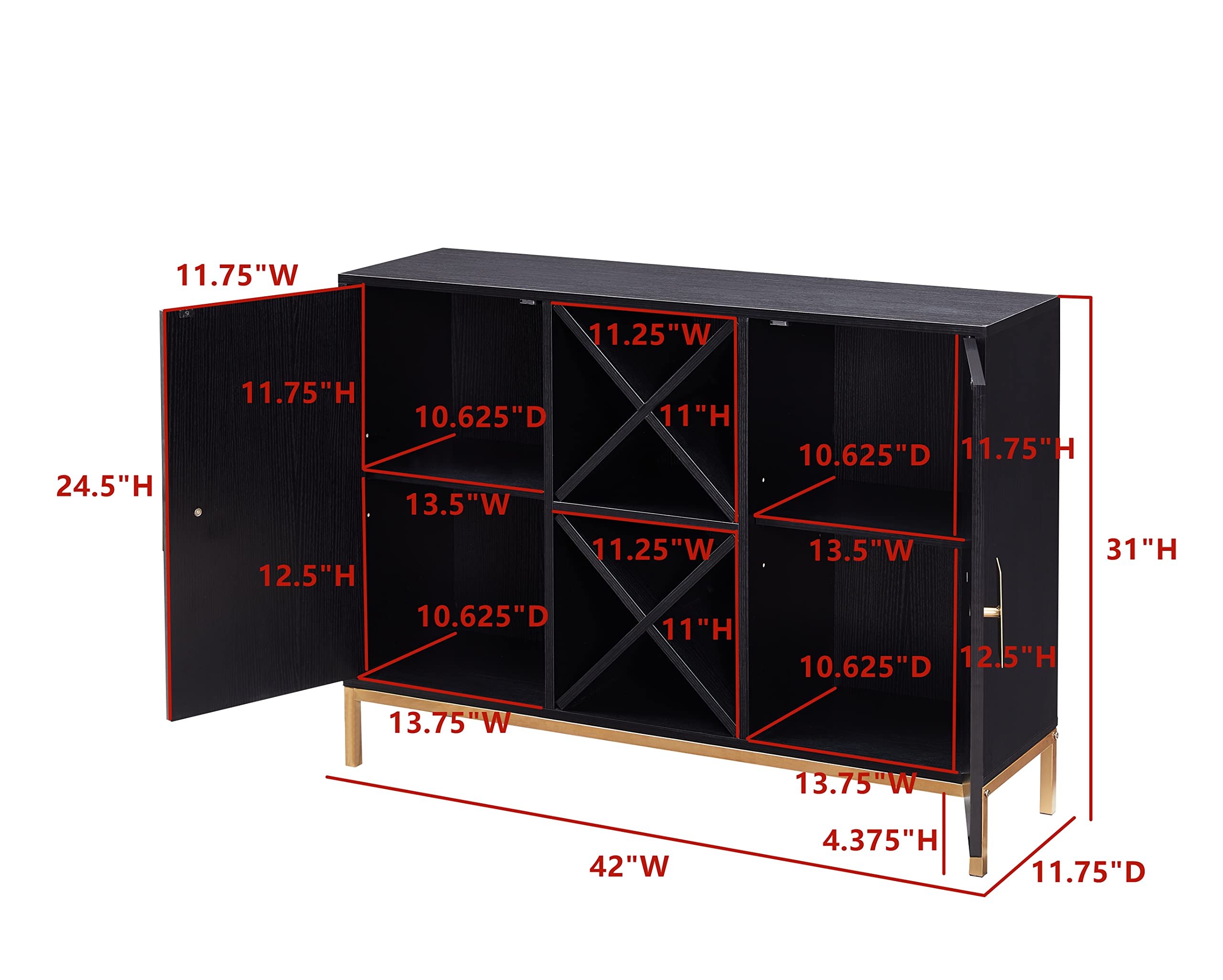 Kings Brand Furniture - Black Wine Liquor Bar Buffet Sideboard Cabinet with Wine Rack Storage for Kitchen & Dining Room | Perfect for Home Bar, Entertaining & Dining Room Organization