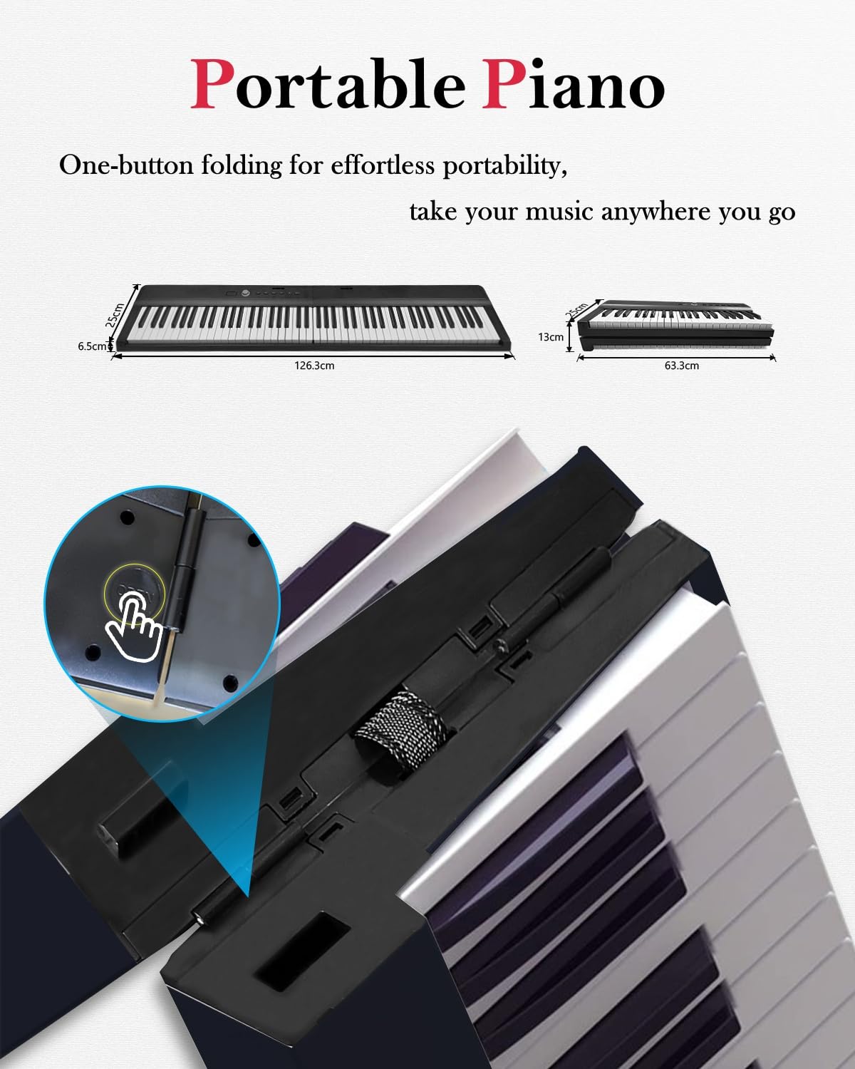 88-Key Foldable Digital Piano Keyboard - Portable Electric Piano with Semi-Weighted Keys, Headphone Jack, Sustain Pedal & Carry Case - Perfect for Beginners, Travel & Home Practice (Enhanced Sound Quality)