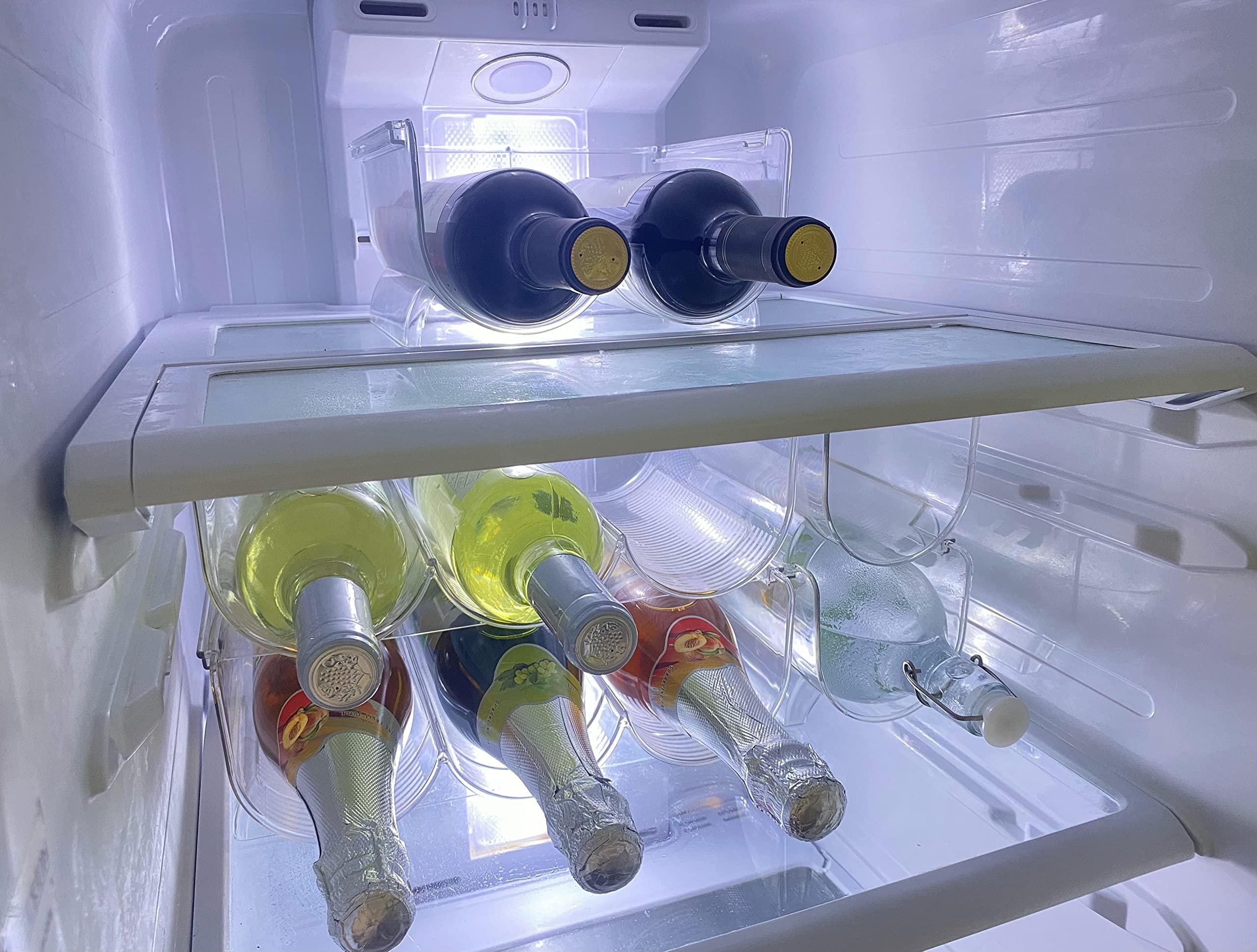 Set of 2 Stackable Refrigerator Wine Racks - Space-Saving Kitchen Cabinet Organizer for Wine & Water Bottles Storage (1-Bottle Capacity, 2-Pack) - Perfect for Countertop, Pantry & Small Kitchen Organization